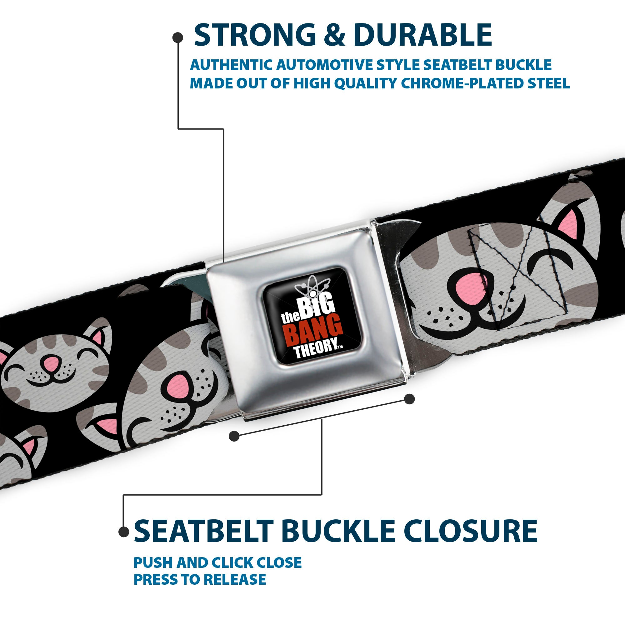 THE BIG BANG THEORY Full Color Black White Red Seatbelt Belt - Mutli Soft Kitty Face Black Webbing Seatbelt Belts The Big Bang Theory