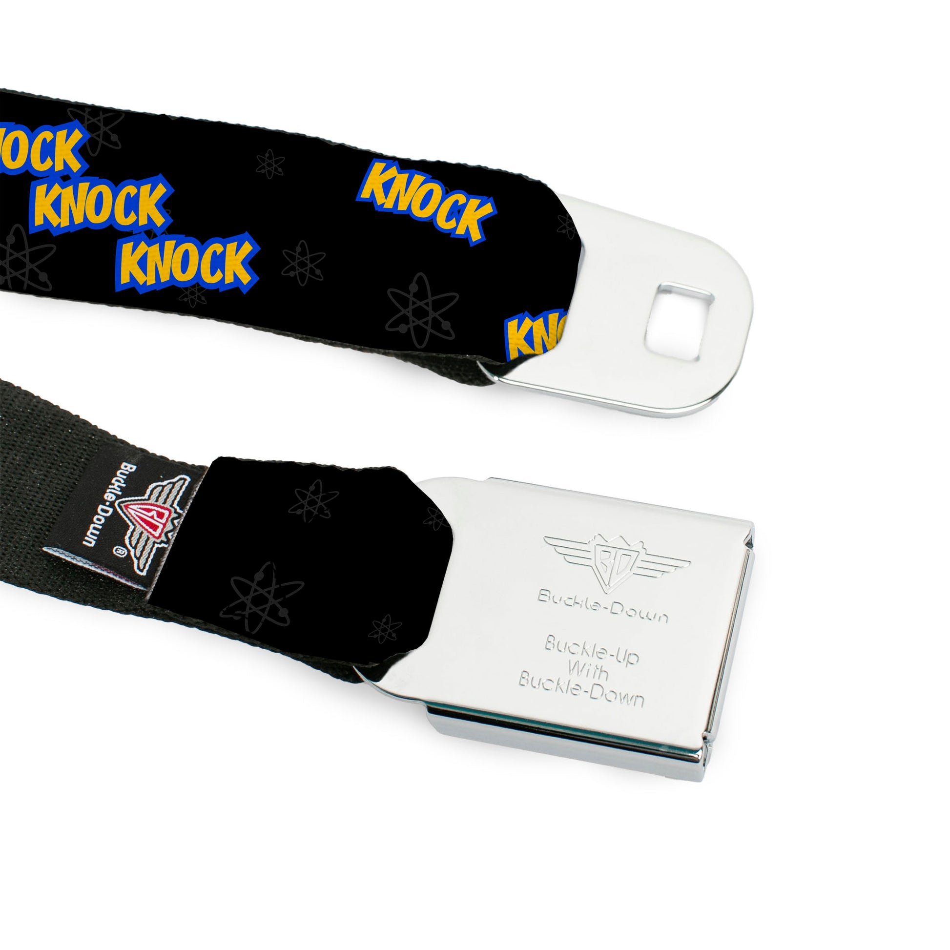 THE BIG BANG THEORY Full Color Black White Red Seatbelt Belt - KNOCK KNOCK KNOCK/Atoms Black/Gray/Blue/Yellow Webbing Seatbelt Belts The Big Bang Theory