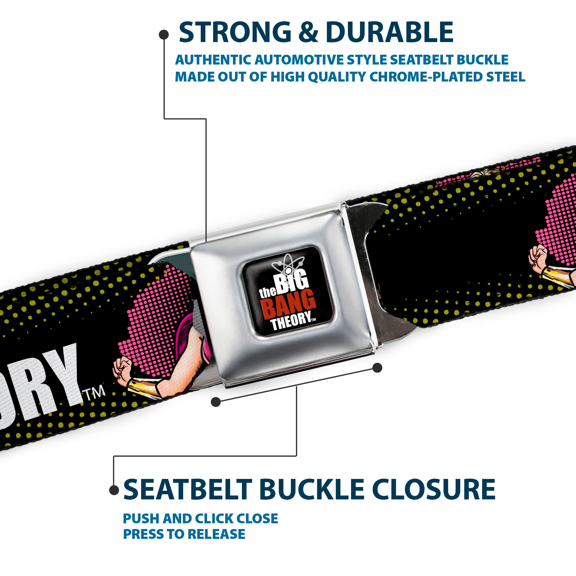 THE BIG BANG THEORY Full Color Black White Red Seatbelt Belt - THE BIG BANG THEORY Superhero Character Poses Black Webbing Seatbelt Belts The Big Bang Theory
