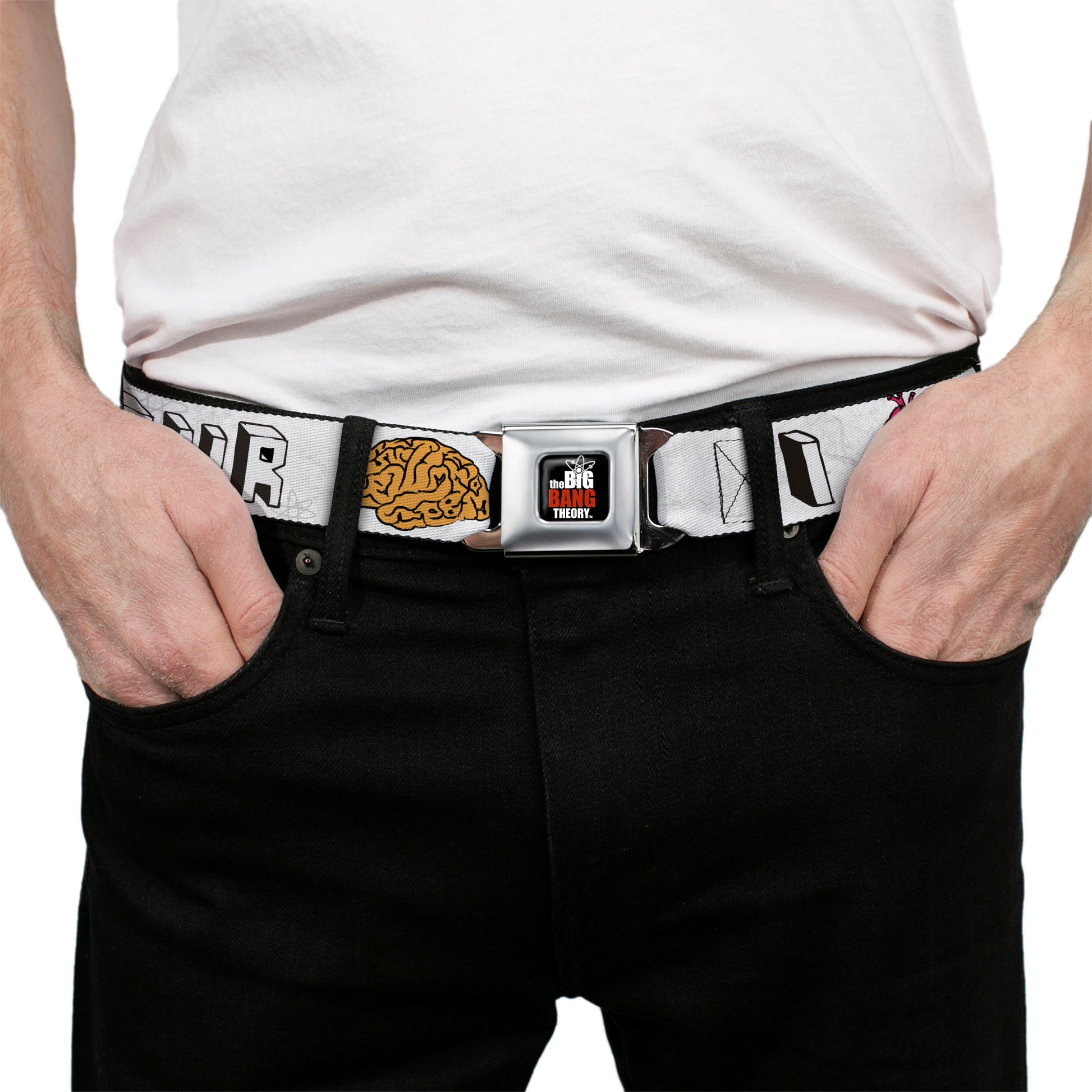 THE BIG BANG THEORY Full Color Black White Red Seatbelt Belt - I "HEART" YOUR "BRAIN" Sketch Webbing Seatbelt Belts The Big Bang Theory