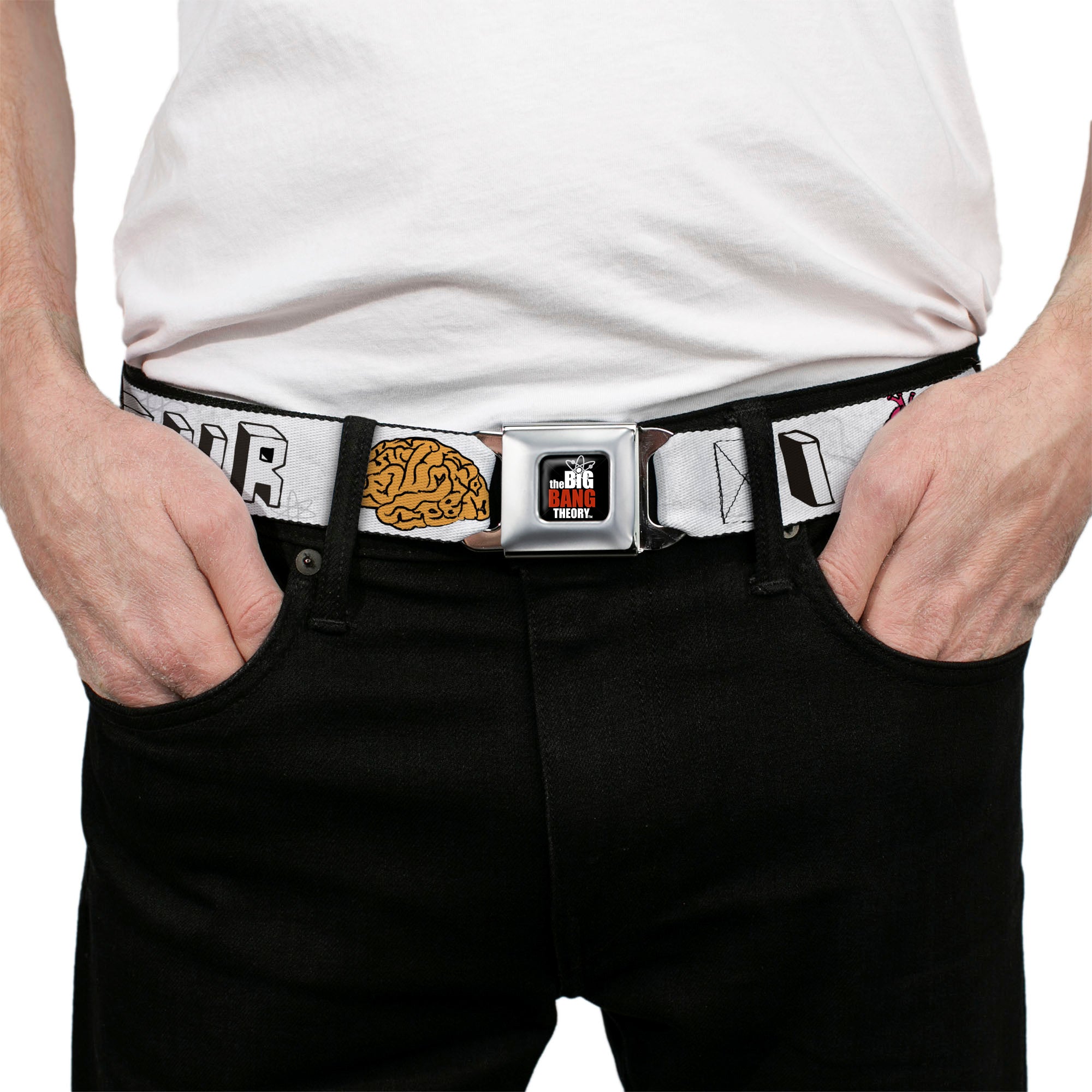 THE BIG BANG THEORY Full Color Black White Red Seatbelt Belt - I "HEART" YOUR "BRAIN" Sketch Webbing Seatbelt Belts The Big Bang Theory