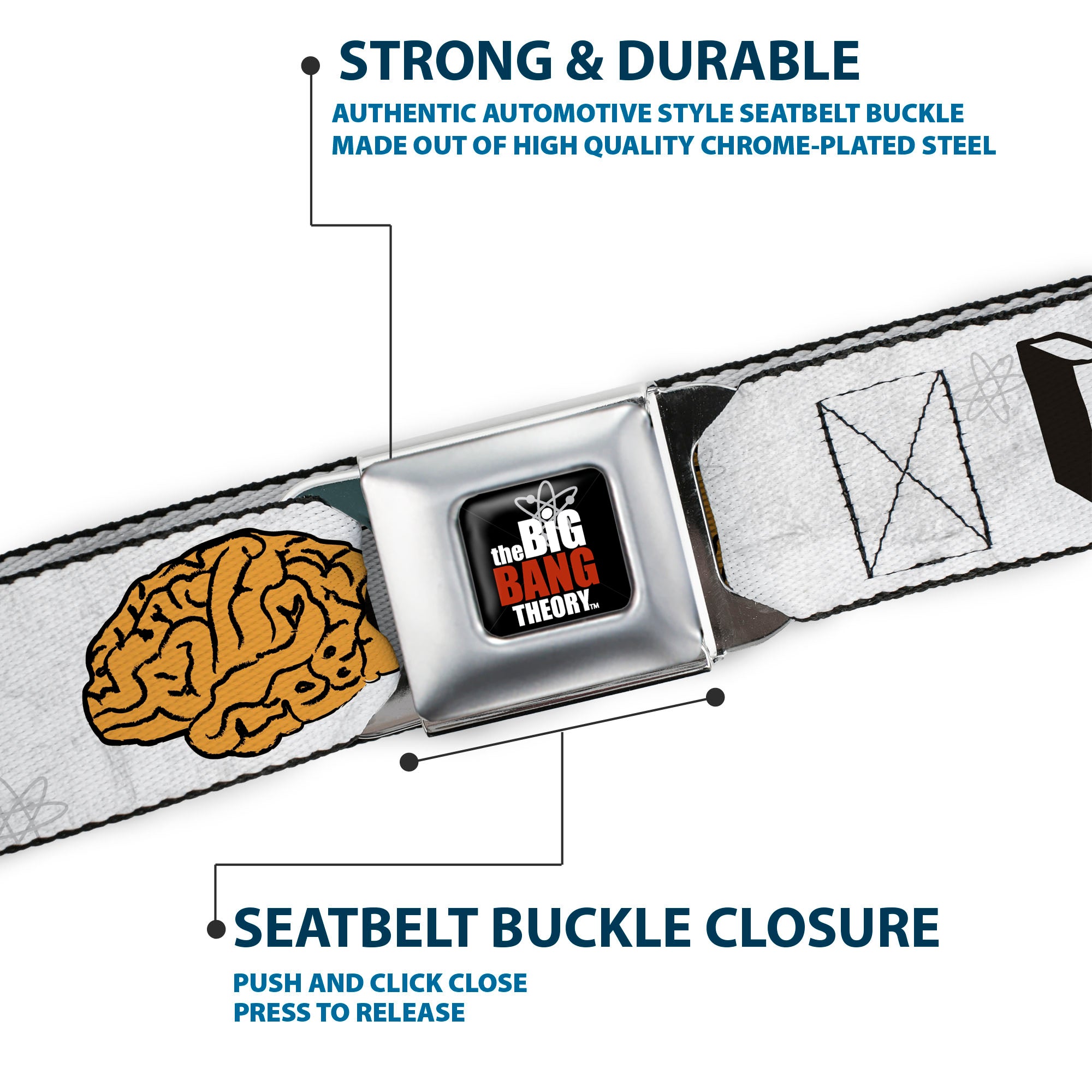 THE BIG BANG THEORY Full Color Black White Red Seatbelt Belt - I "HEART" YOUR "BRAIN" Sketch Webbing Seatbelt Belts The Big Bang Theory