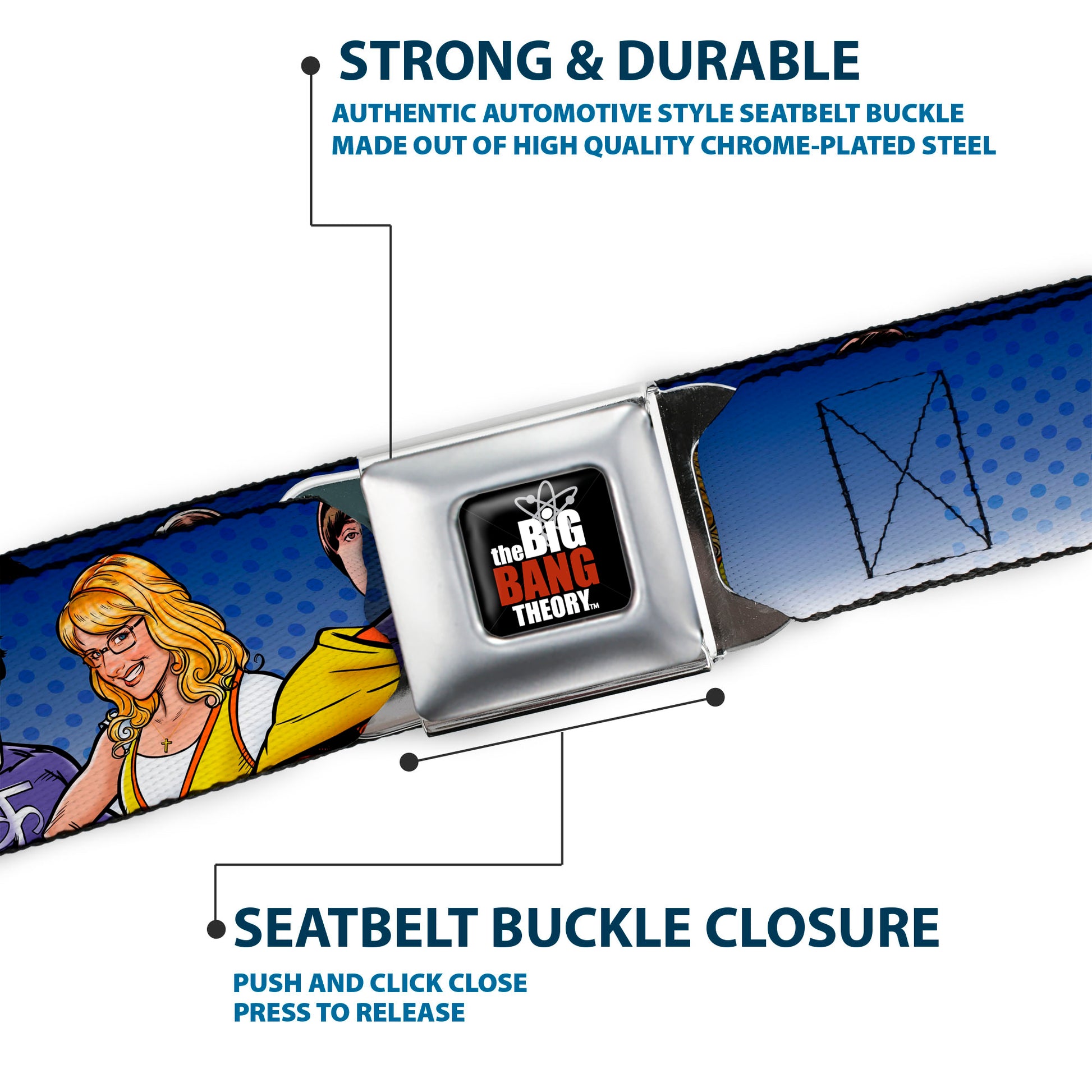 THE BIG BANG THEORY Full Color Black White Red Seatbelt Belt - The Big Bang Theory Superhero Characters Group Blue Dot Fade Webbing Seatbelt Belts The Big Bang Theory