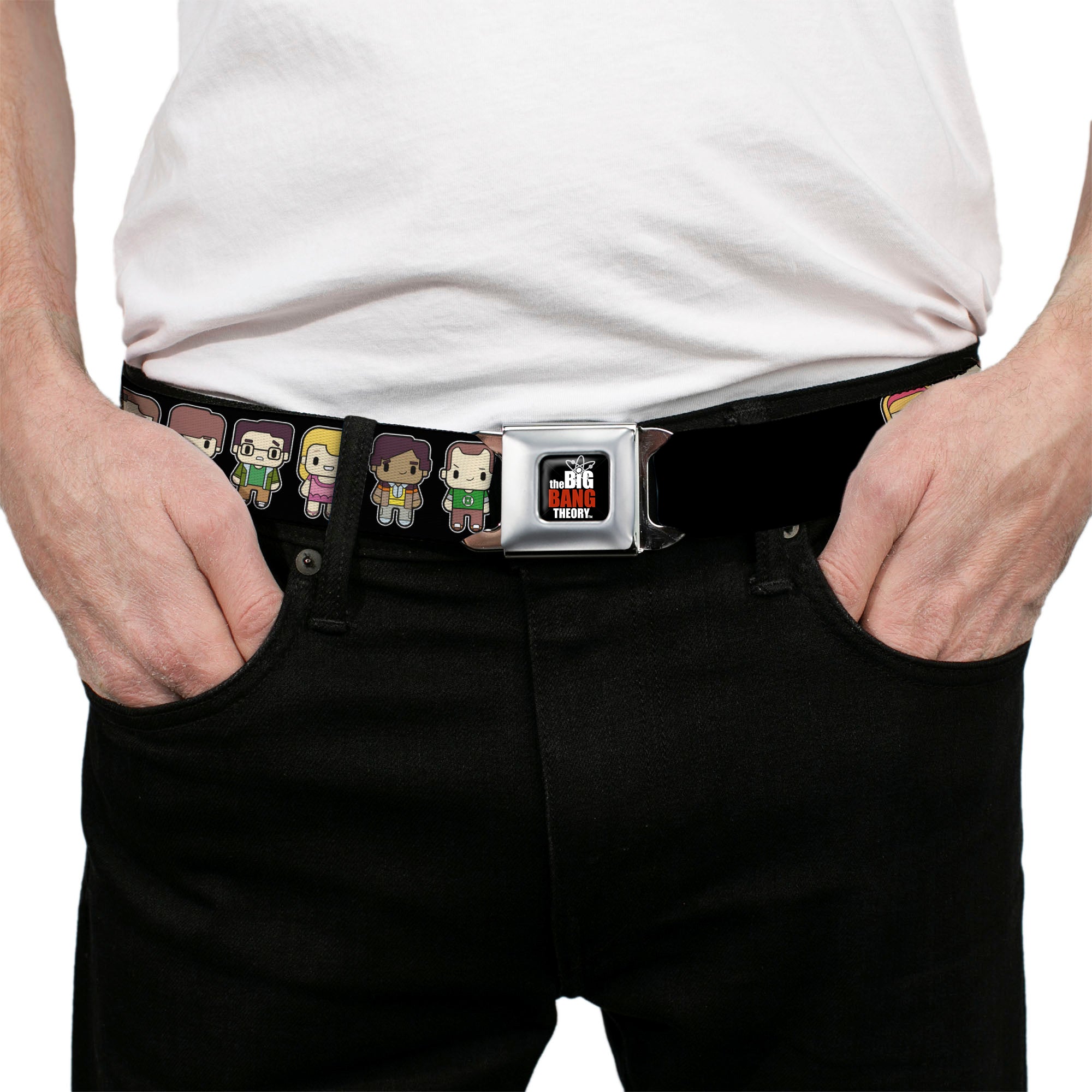 THE BIG BANG THEORY Full Color Black White Red Seatbelt Belt - Big Bang Theory Chibi Characters Black Webbing Seatbelt Belts The Big Bang Theory