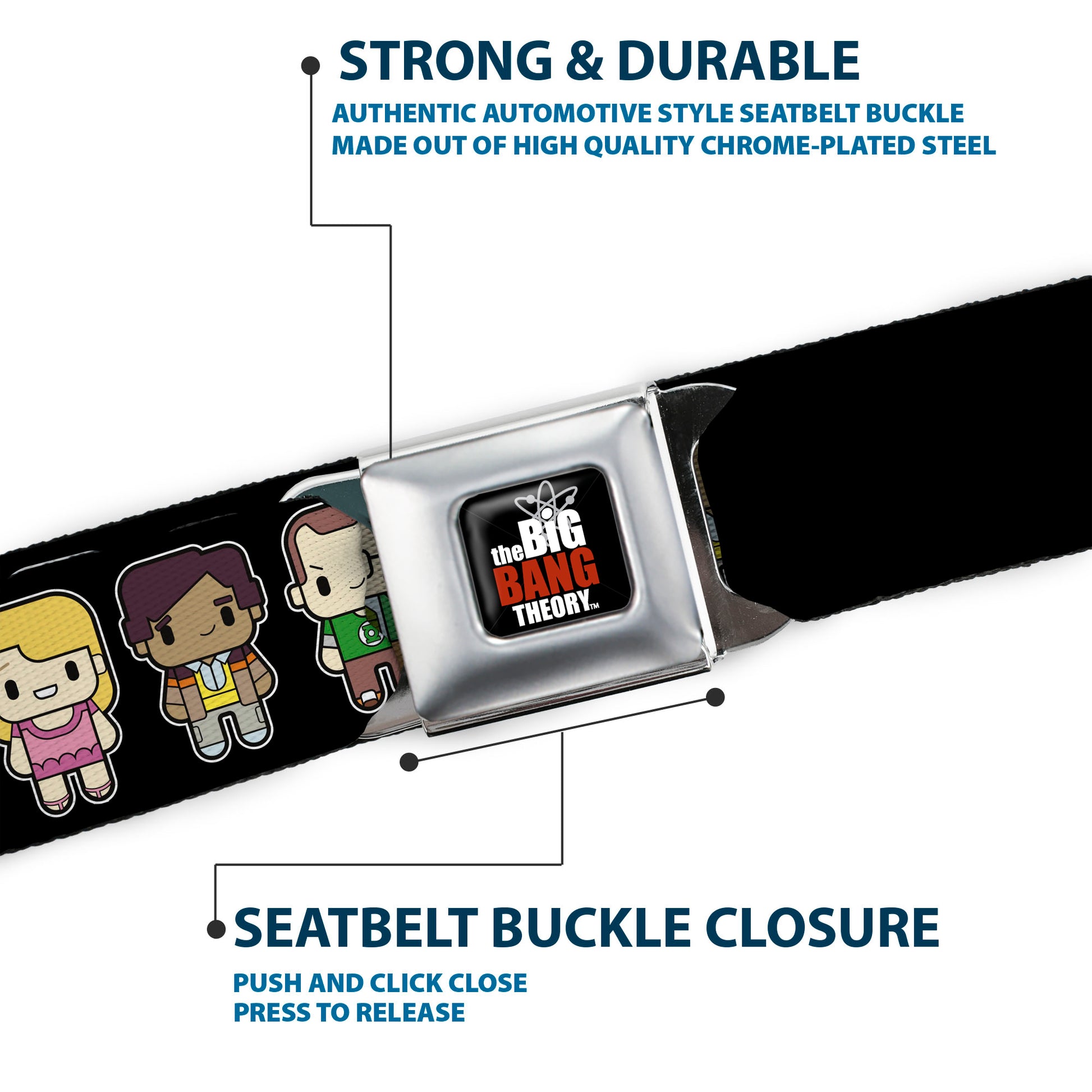 THE BIG BANG THEORY Full Color Black White Red Seatbelt Belt - Big Bang Theory Chibi Characters Black Webbing Seatbelt Belts The Big Bang Theory