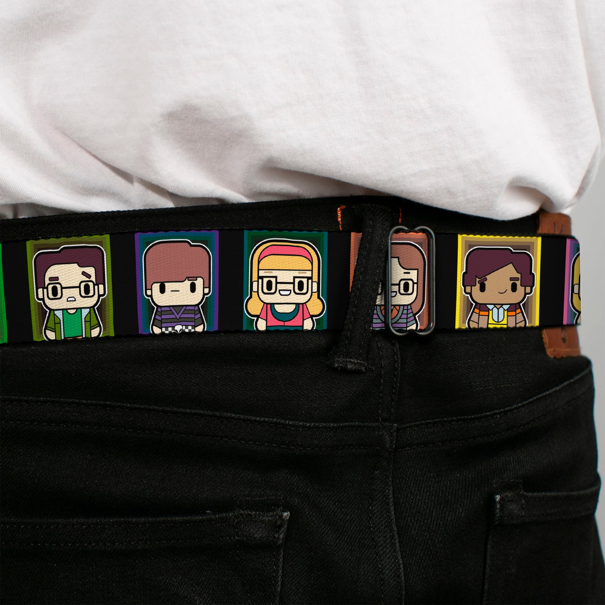 THE BIG BANG THEORY Full Color Black White Red Seatbelt Belt - Big Bang Theory Chibi Character Blocks Webbing Seatbelt Belts The Big Bang Theory