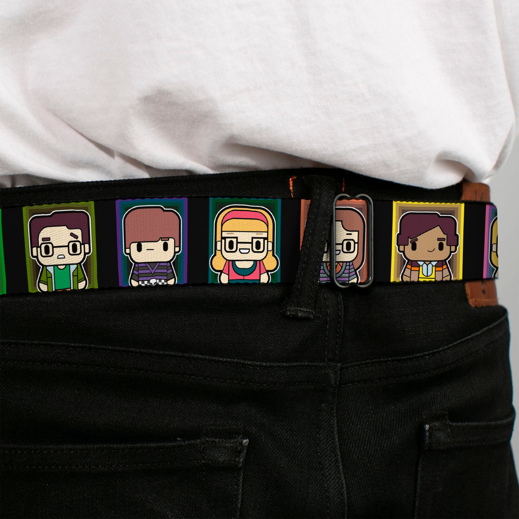 THE BIG BANG THEORY Full Color Black White Red Seatbelt Belt - Big Bang Theory Chibi Character Blocks Webbing Seatbelt Belts The Big Bang Theory