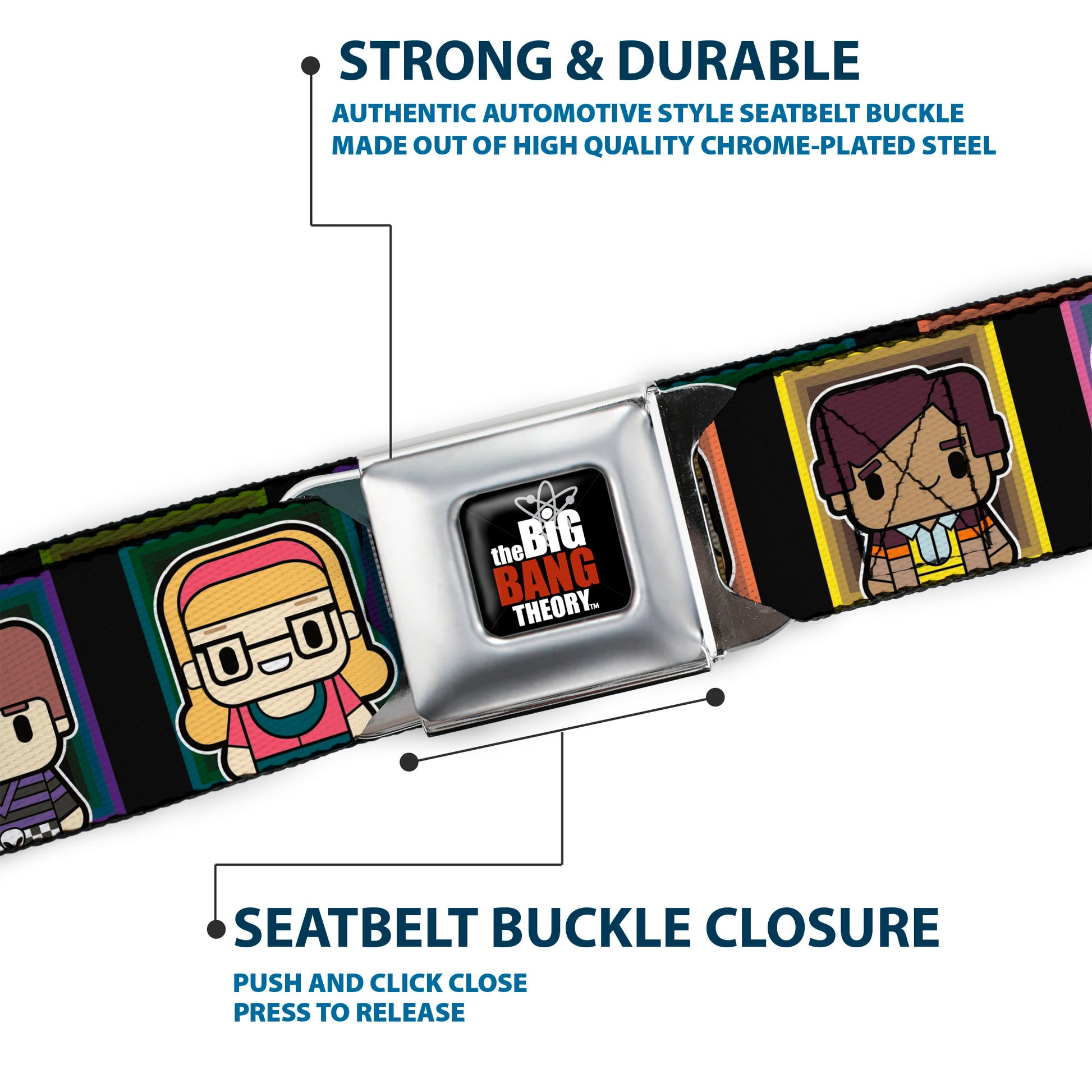 THE BIG BANG THEORY Full Color Black White Red Seatbelt Belt - Big Bang Theory Chibi Character Blocks Webbing Seatbelt Belts The Big Bang Theory