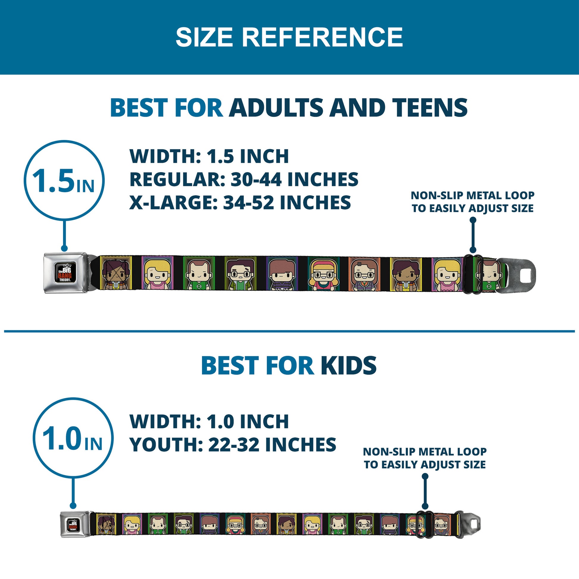 THE BIG BANG THEORY Full Color Black White Red Seatbelt Belt - Big Bang Theory Chibi Character Blocks Webbing Seatbelt Belts The Big Bang Theory