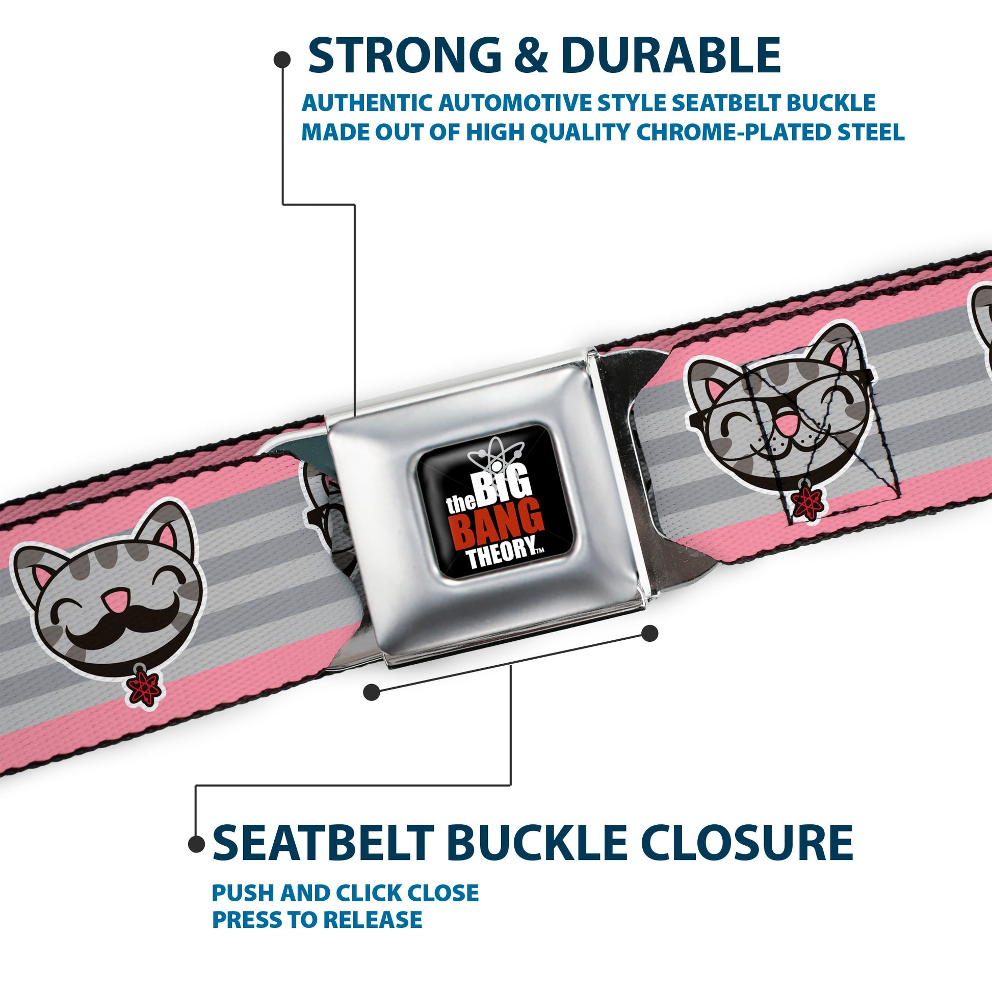 THE BIG BANG THEORY Full Color Black White Red Seatbelt Belt - Soft Kitty Nerd/Mustacho Expressions Stripe Grays Webbing Seatbelt Belts The Big Bang Theory