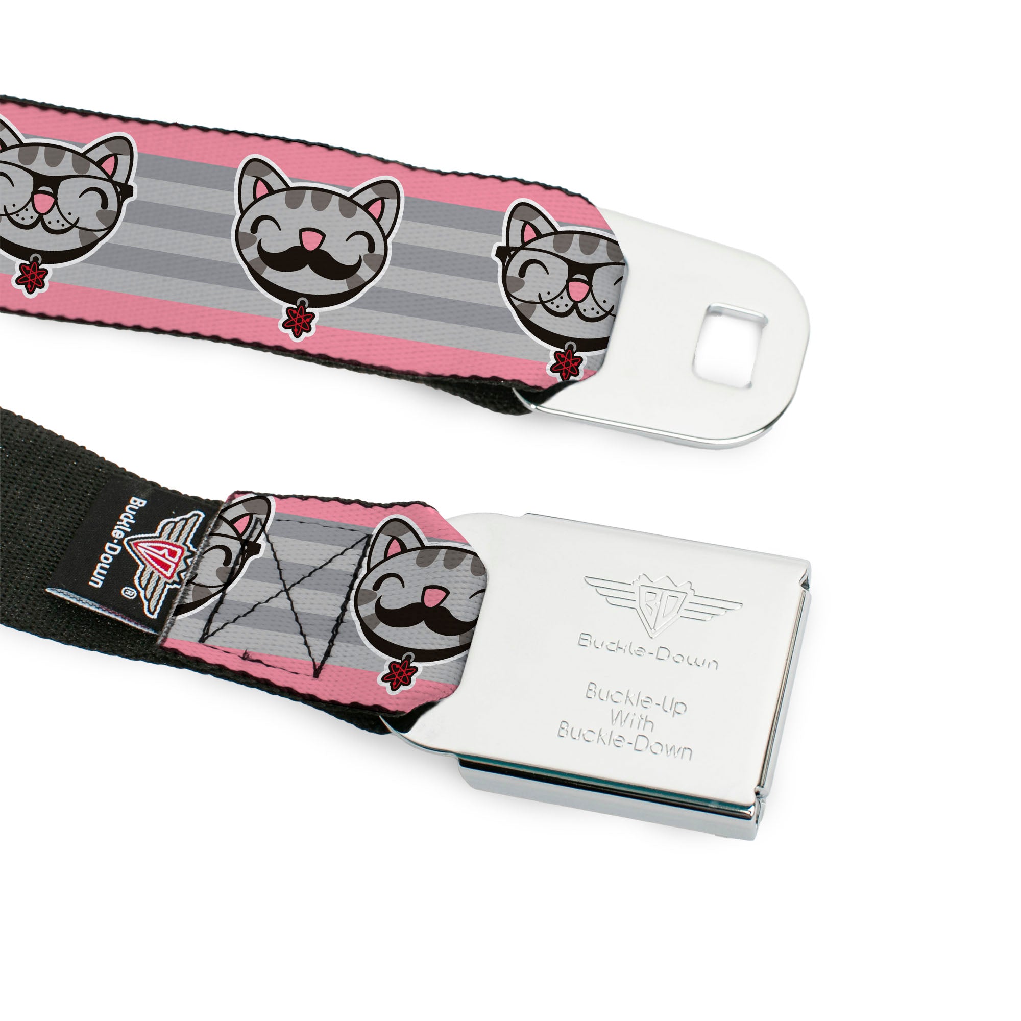 THE BIG BANG THEORY Full Color Black White Red Seatbelt Belt - Soft Kitty Nerd/Mustacho Expressions Stripe Grays Webbing Seatbelt Belts The Big Bang Theory