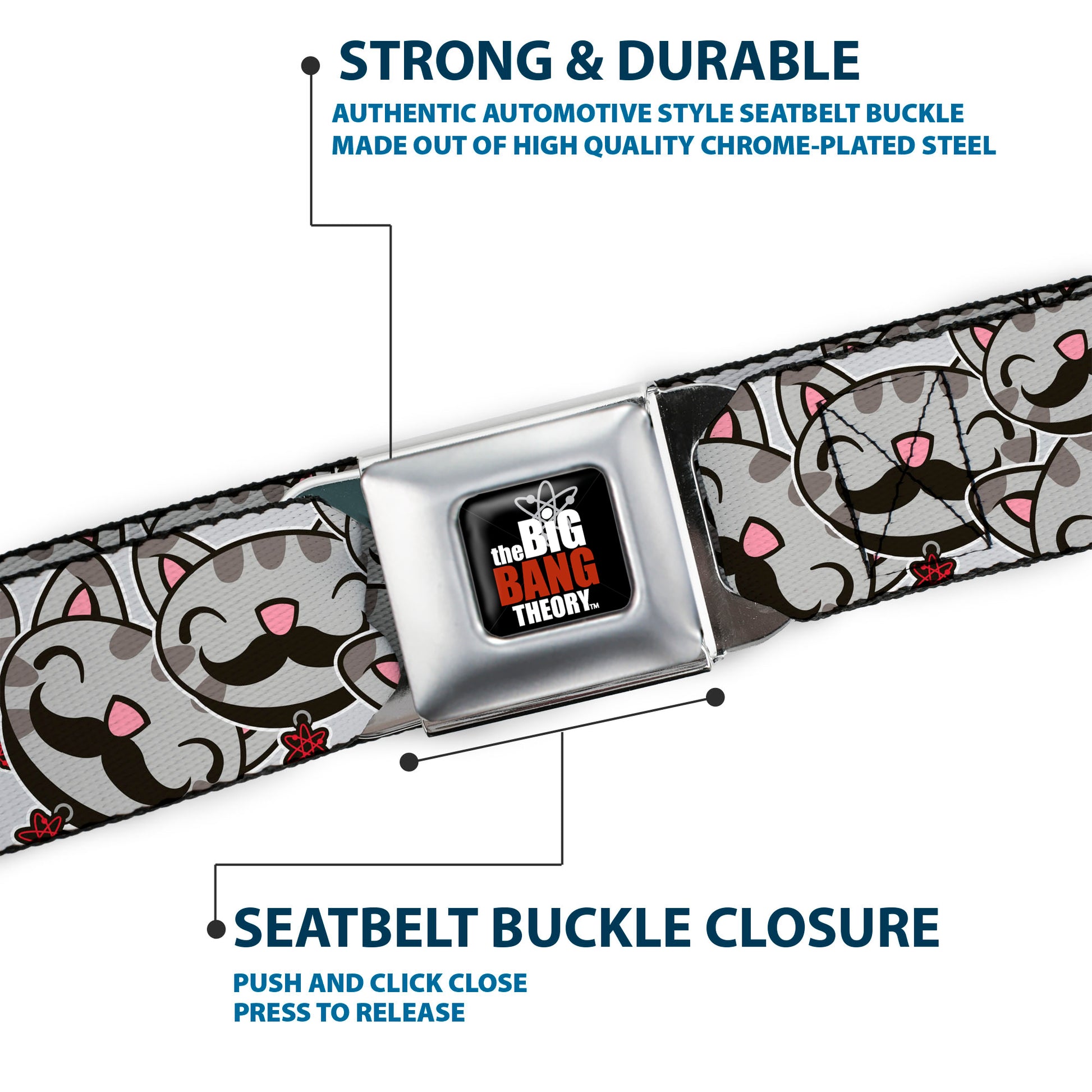 THE BIG BANG THEORY Full Color Black White Red Seatbelt Belt - Soft Kitty Mustacho Stacked Webbing Seatbelt Belts The Big Bang Theory