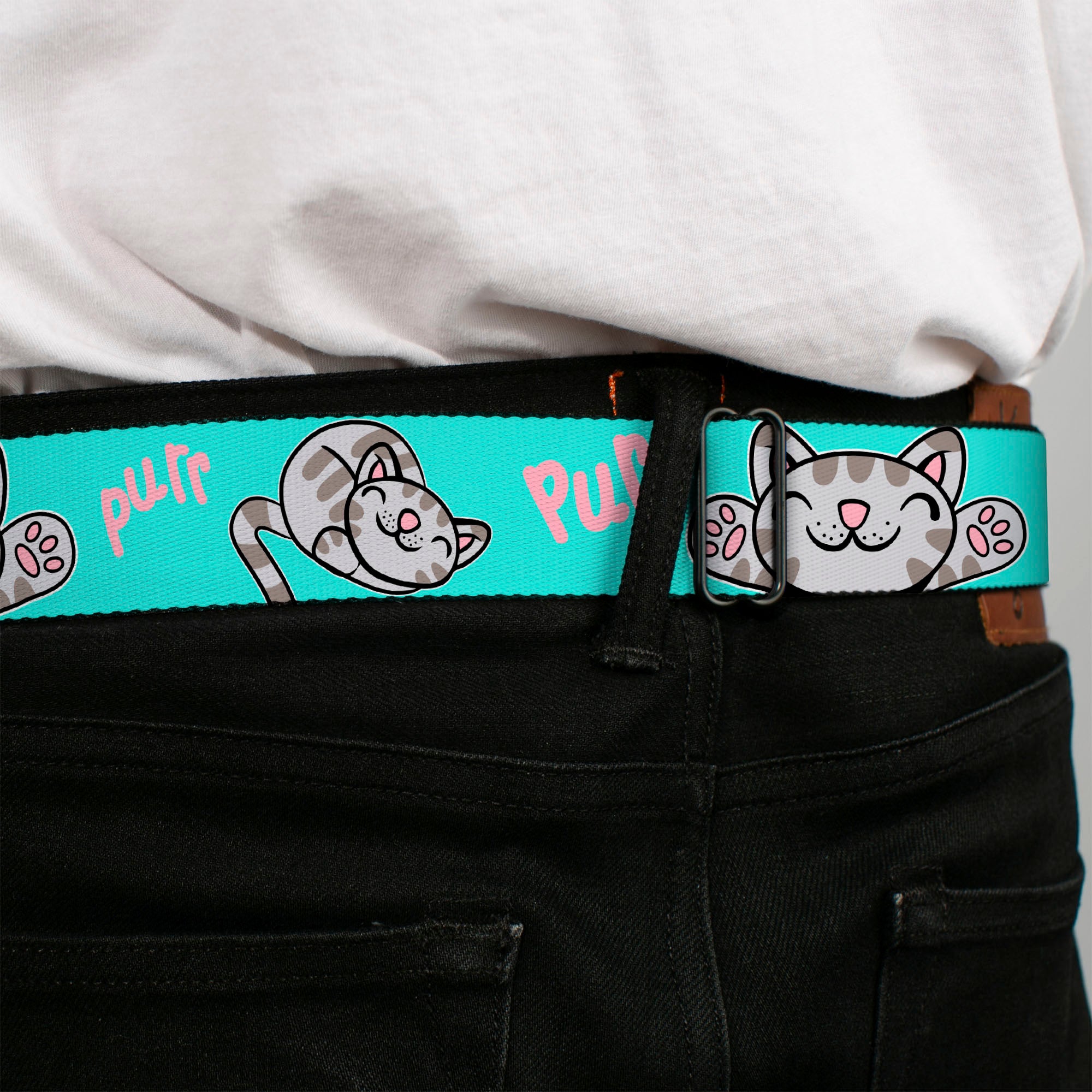 THE BIG BANG THEORY Full Color Black White Red Seatbelt Belt - Soft Kitty Poses Pale Turquoise/Pink Webbing Seatbelt Belts The Big Bang Theory