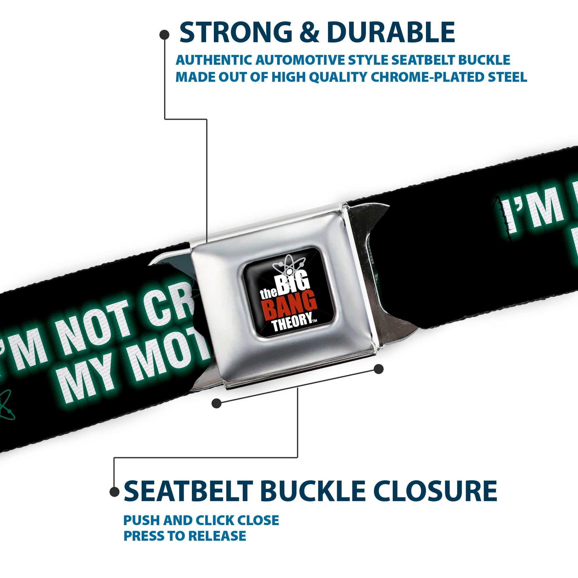 THE BIG BANG THEORY Full Color Black White Red Seatbelt Belt - BBT Logo I'M NOT CRAZY, MY MOTHER HAD ME TESTED! Webbing Seatbelt Belts The Big Bang Theory