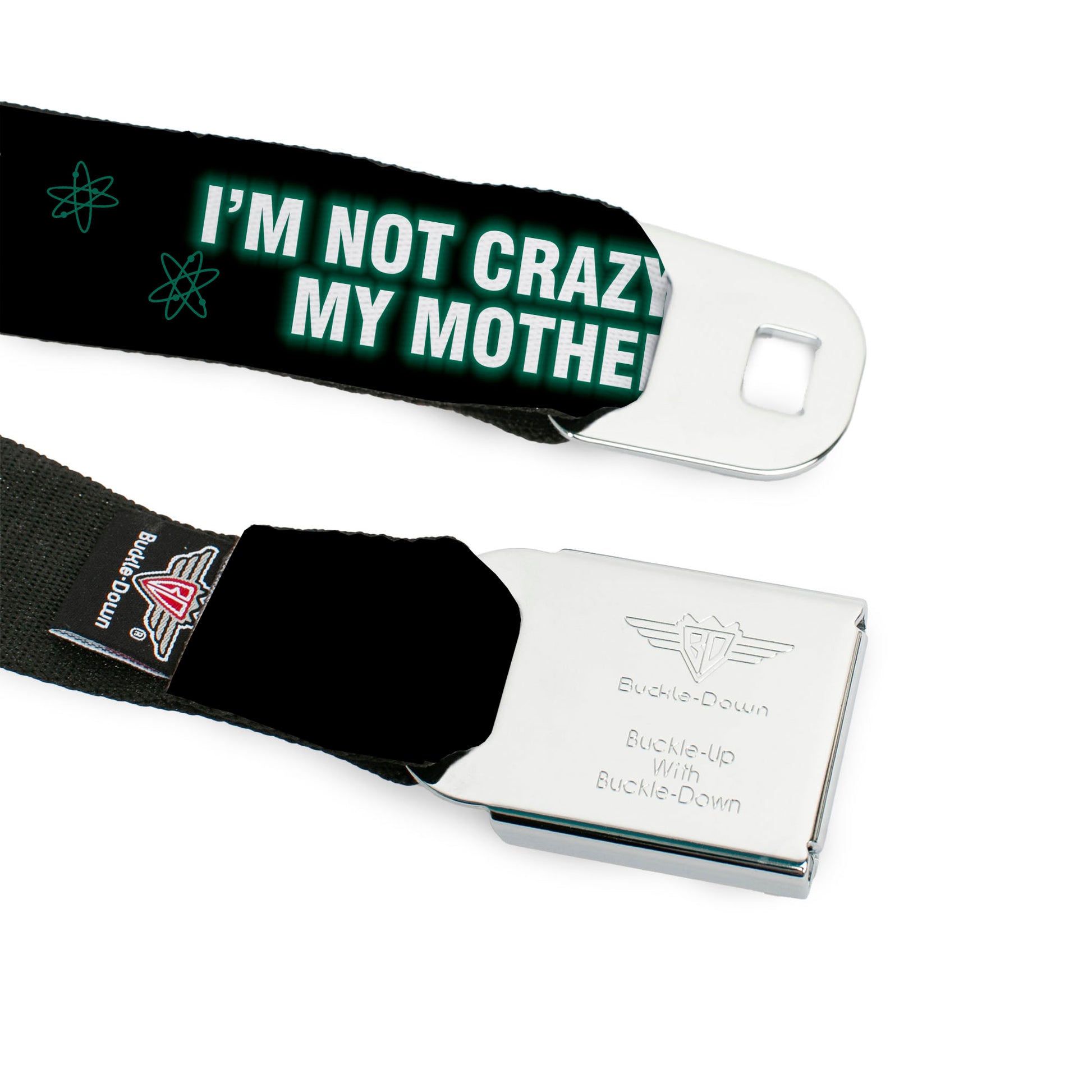 THE BIG BANG THEORY Full Color Black White Red Seatbelt Belt - BBT Logo I'M NOT CRAZY, MY MOTHER HAD ME TESTED! Webbing Seatbelt Belts The Big Bang Theory
