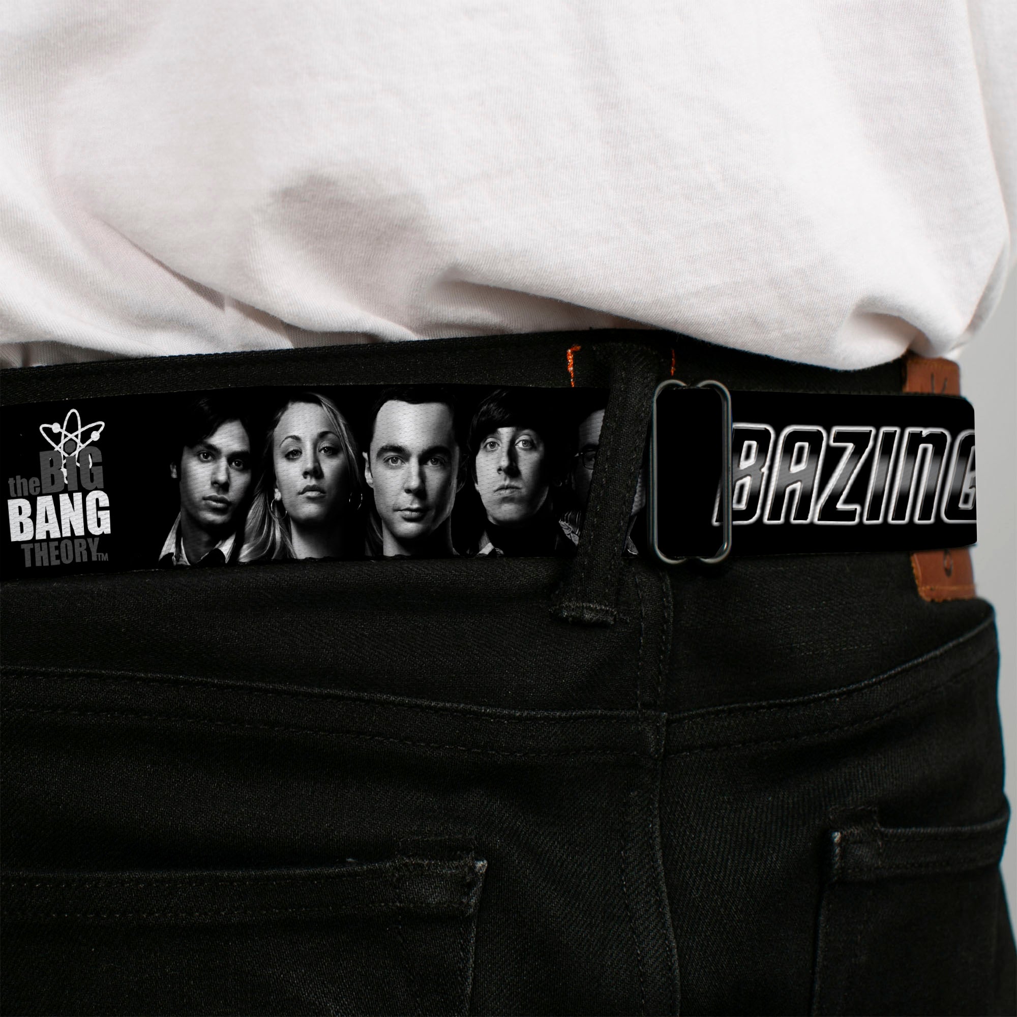 THE BIG BANG THEORY Full Color Black White Red Seatbelt Belt - The Big Bang Theory Group/BAZINGA Black/White Webbing Seatbelt Belts The Big Bang Theory