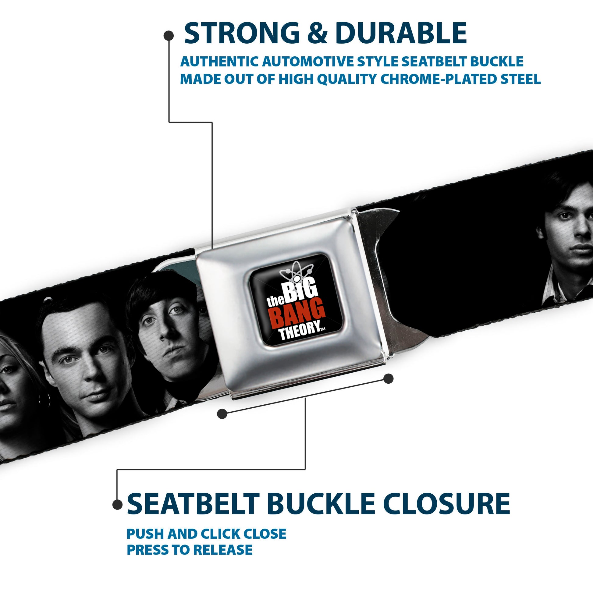 THE BIG BANG THEORY Full Color Black White Red Seatbelt Belt - The Big Bang Theory Group/BAZINGA Black/White Webbing Seatbelt Belts The Big Bang Theory