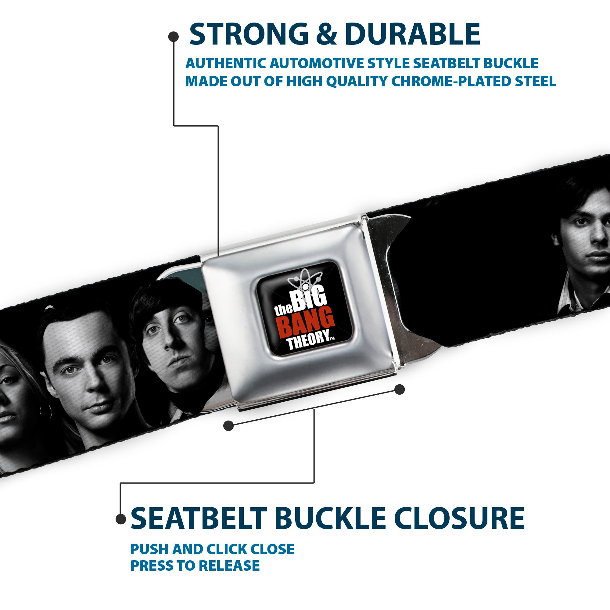 THE BIG BANG THEORY Full Color Black White Red Seatbelt Belt - The Big Bang Theory Group/BAZINGA Black/White Webbing Seatbelt Belts The Big Bang Theory