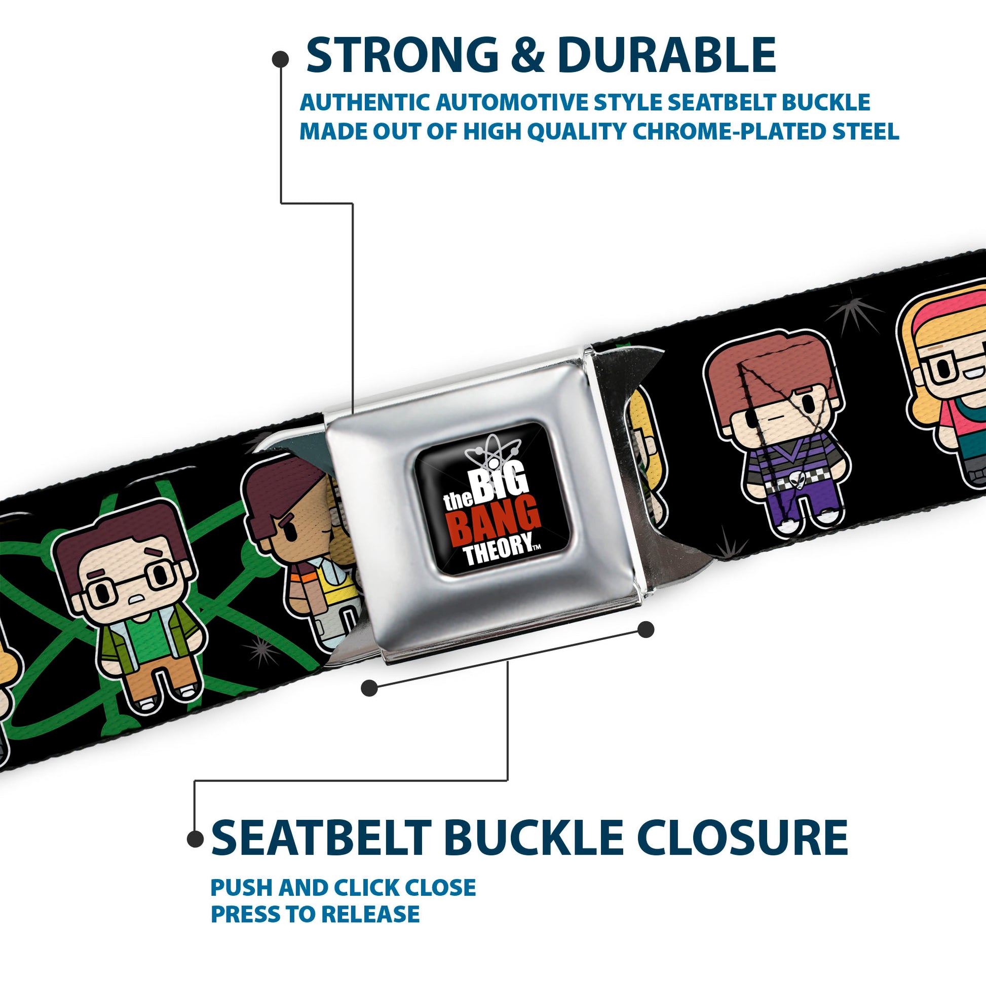 THE BIG BANG THEORY Full Color Black White Red Seatbelt Belt - Big Bang Theory Chibi Characters/Atom/Stars Webbing Seatbelt Belts The Big Bang Theory