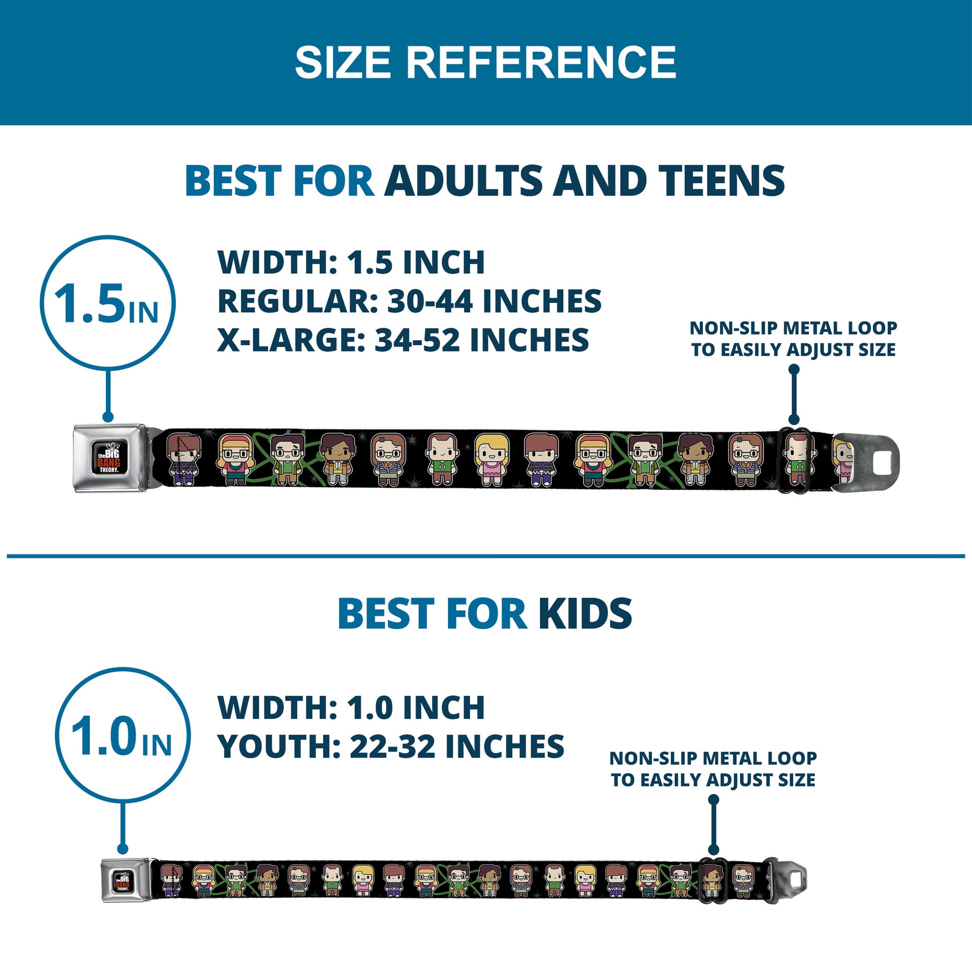 THE BIG BANG THEORY Full Color Black White Red Seatbelt Belt - Big Bang Theory Chibi Characters/Atom/Stars Webbing Seatbelt Belts The Big Bang Theory