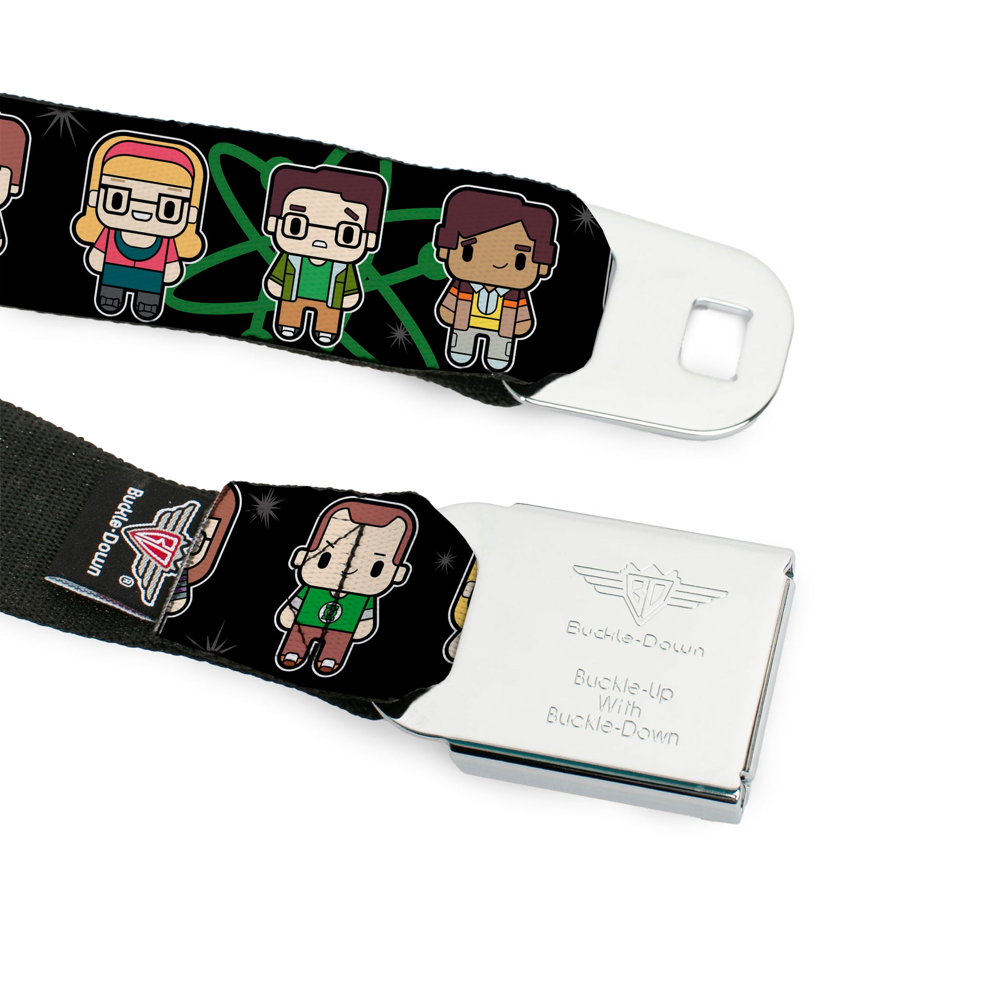 THE BIG BANG THEORY Full Color Black White Red Seatbelt Belt - Big Bang Theory Chibi Characters/Atom/Stars Webbing Seatbelt Belts The Big Bang Theory