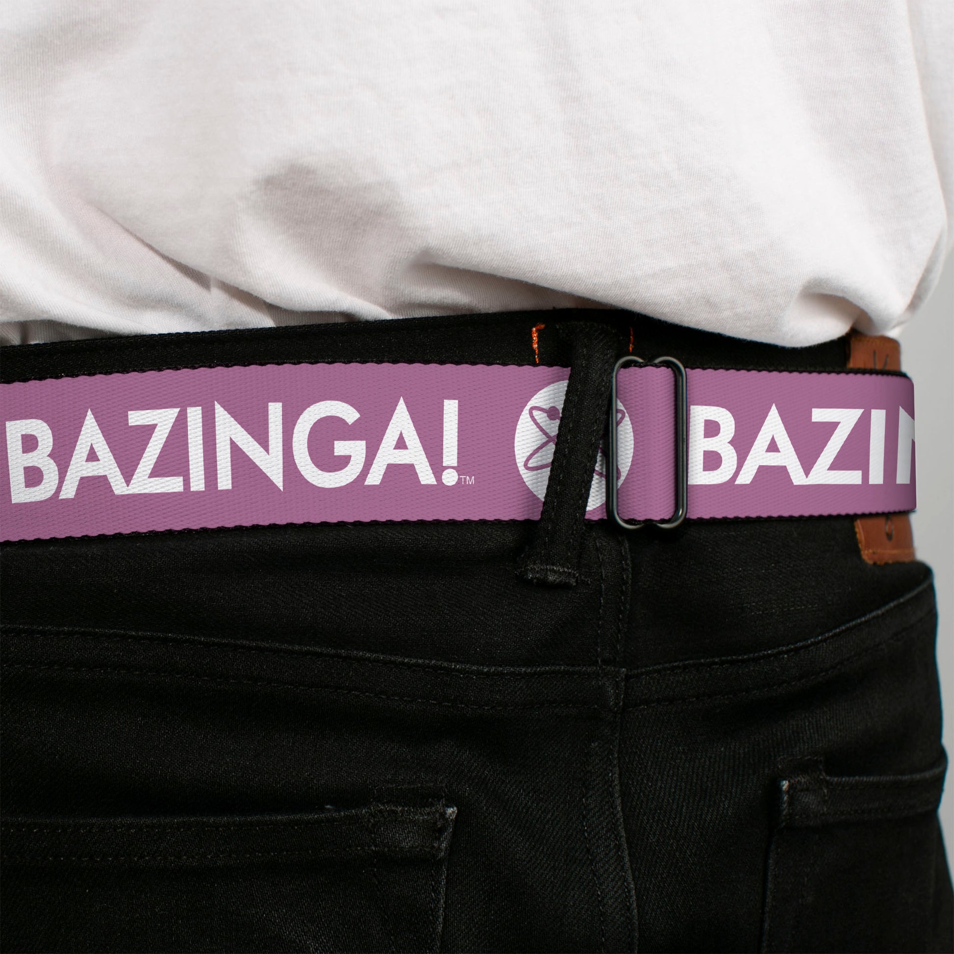 THE BIG BANG THEORY Full Color Black White Red Seatbelt Belt - BAZINGA! Atom Logo Lavender/White Webbing Seatbelt Belts The Big Bang Theory