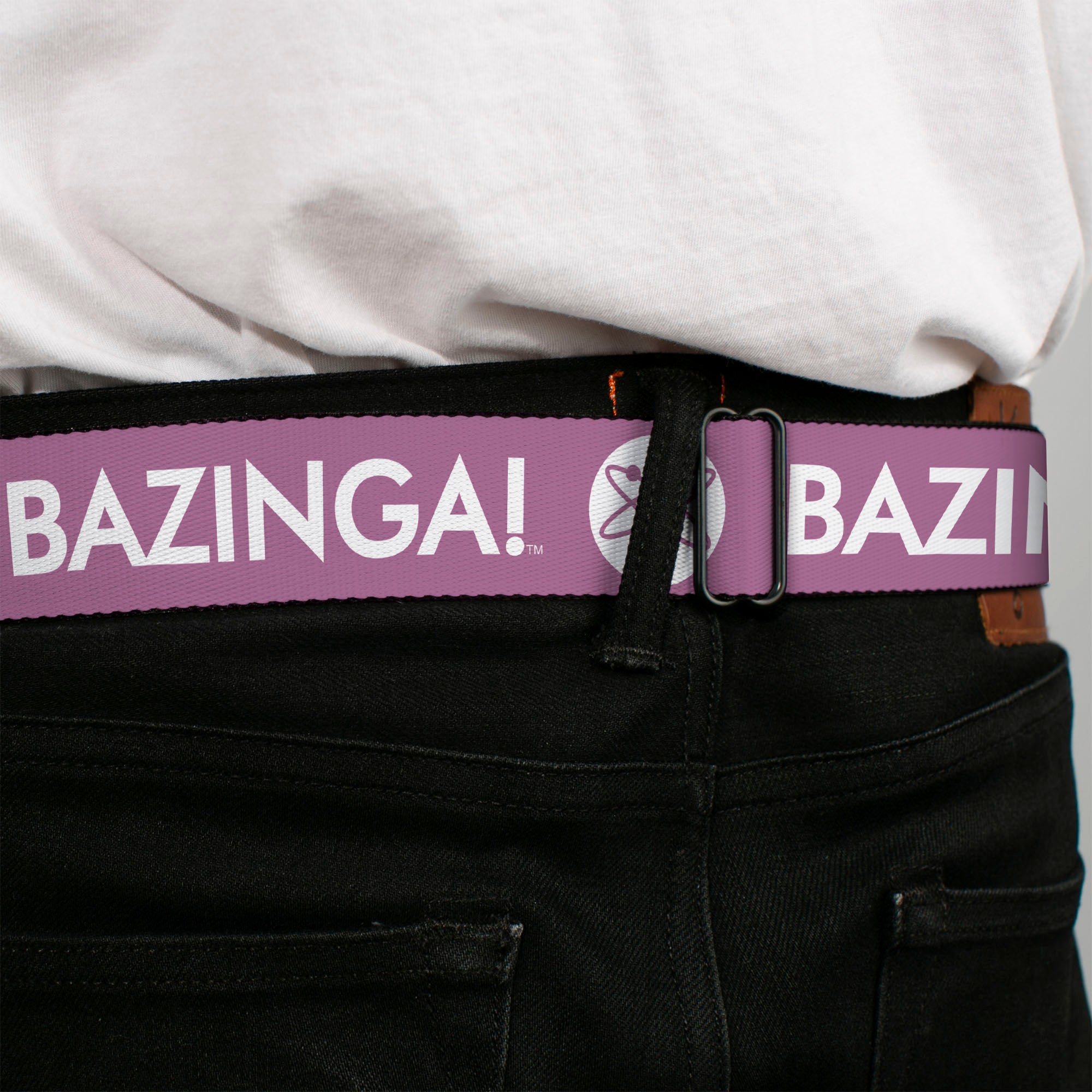 THE BIG BANG THEORY Full Color Black White Red Seatbelt Belt - BAZINGA! Atom Logo Lavender/White Webbing Seatbelt Belts The Big Bang Theory