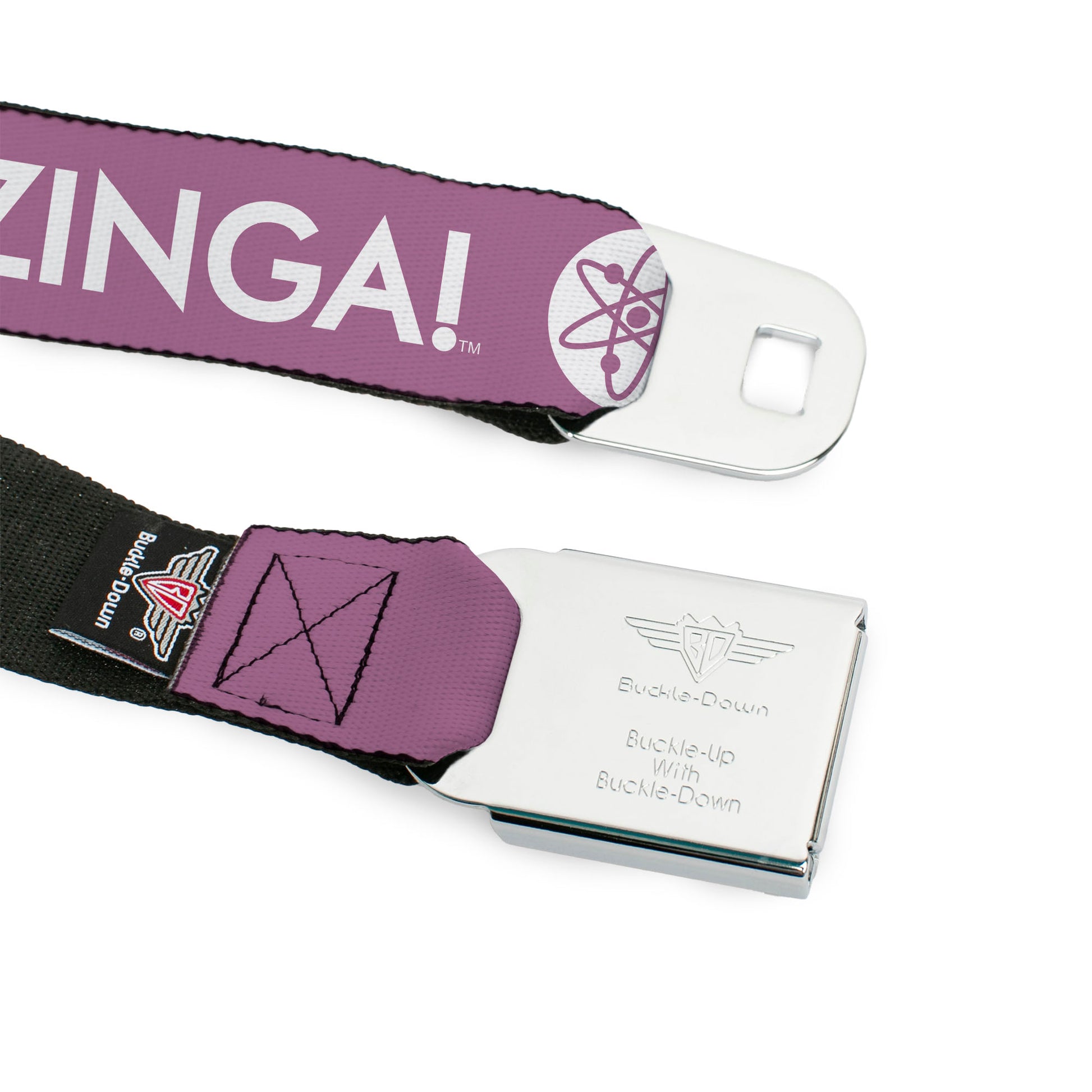 THE BIG BANG THEORY Full Color Black White Red Seatbelt Belt - BAZINGA! Atom Logo Lavender/White Webbing Seatbelt Belts The Big Bang Theory
