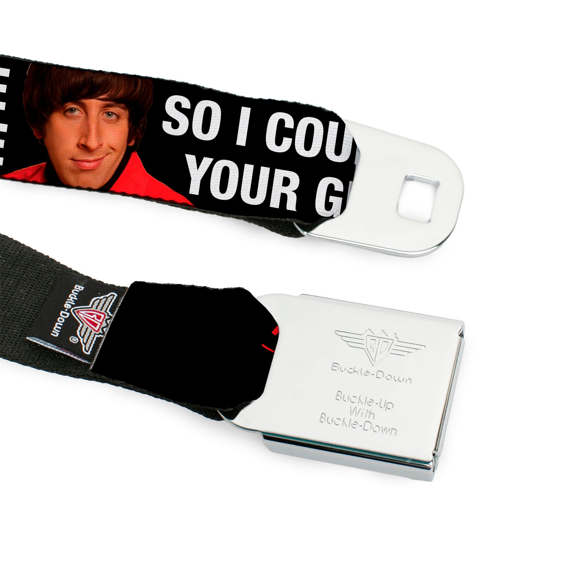 THE BIG BANG THEORY Full Color Black White Red Seatbelt Belt - Howard/Double Helix I WISH I WERE DNA HELICASE Black/White/Red Webbing Seatbelt Belts The Big Bang Theory