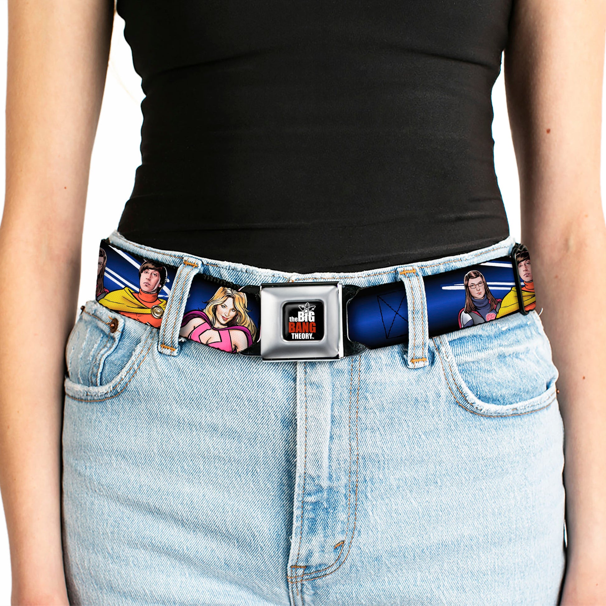 THE BIG BANG THEORY Full Color Black White Red Seatbelt Belt - The Big Bang Theory Superhero Characters Group BAZINGA! Black-Blue Fade Webbing Seatbelt Belts The Big Bang Theory