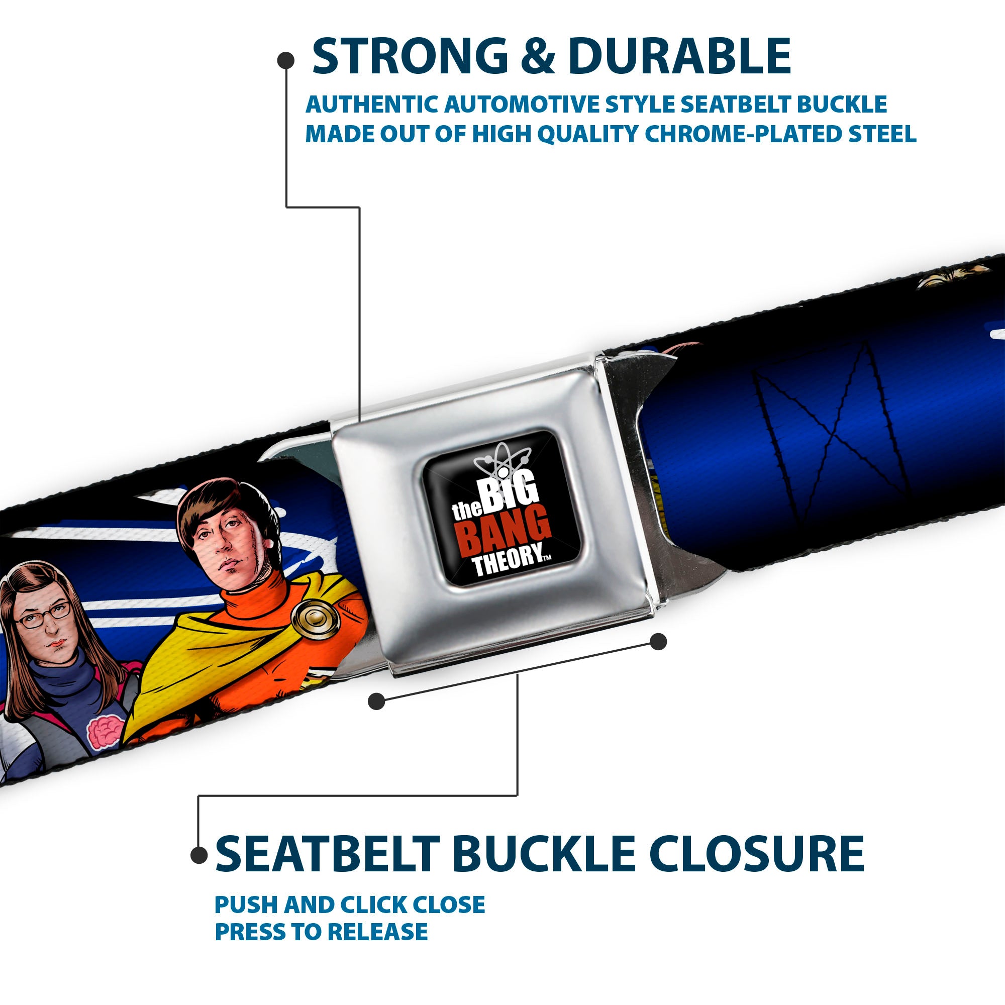 THE BIG BANG THEORY Full Color Black White Red Seatbelt Belt - The Big Bang Theory Superhero Characters Group BAZINGA! Black-Blue Fade Webbing Seatbelt Belts The Big Bang Theory