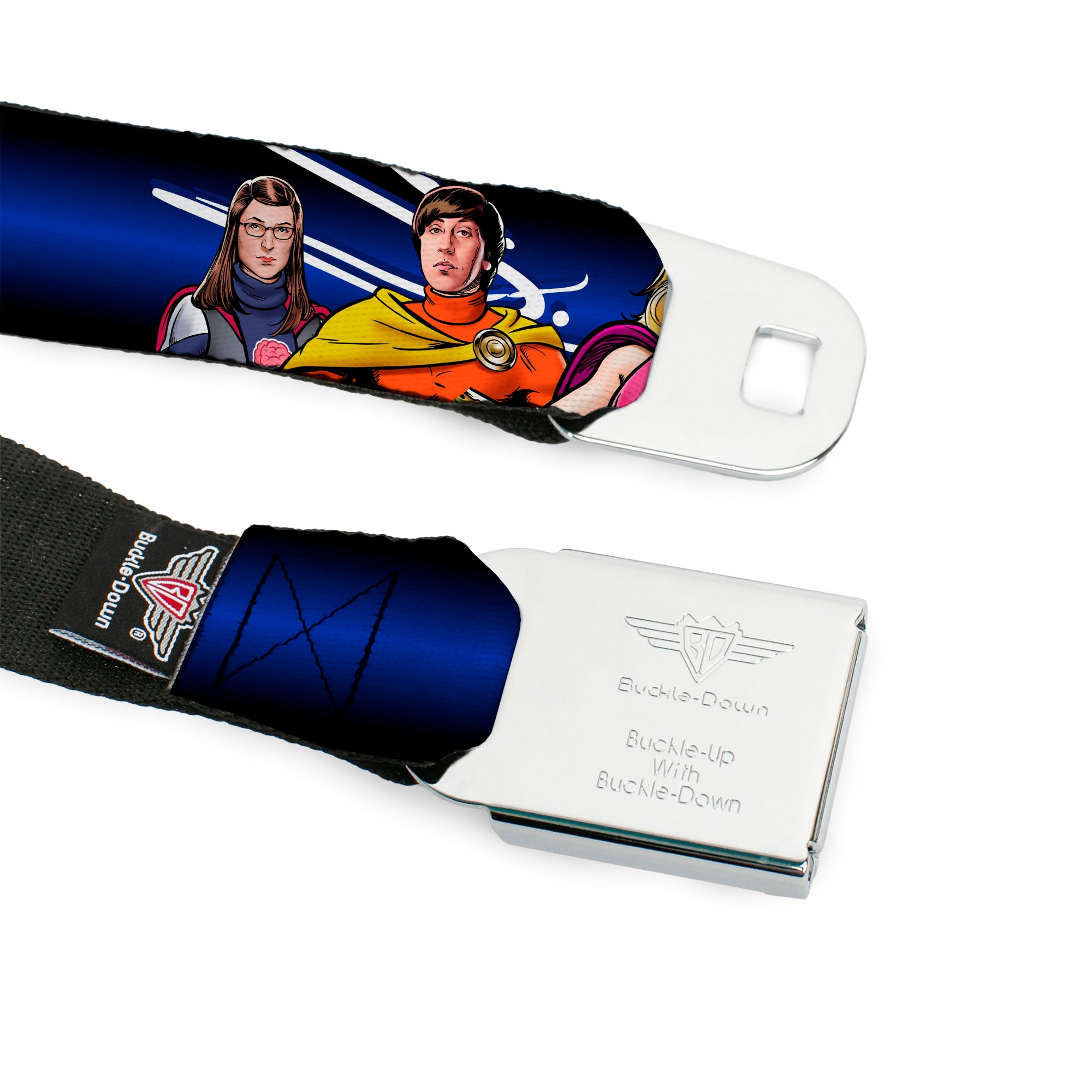 THE BIG BANG THEORY Full Color Black White Red Seatbelt Belt - The Big Bang Theory Superhero Characters Group BAZINGA! Black-Blue Fade Webbing Seatbelt Belts The Big Bang Theory