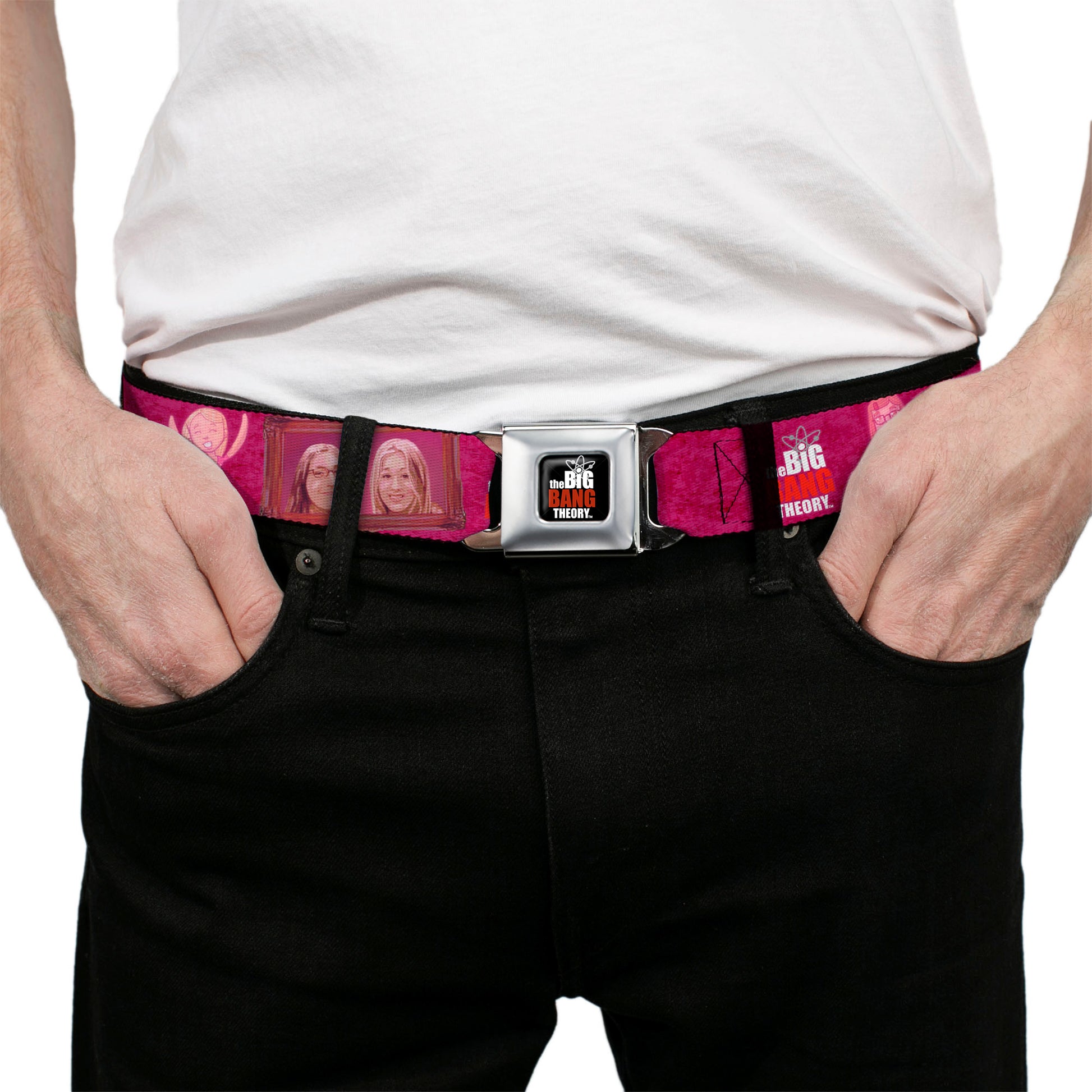 THE BIG BANG THEORY Full Color Black White Red Seatbelt Belt - Amy & Penny Sketch/Portrait BESTIES Pinks/White Webbing Seatbelt Belts The Big Bang Theory