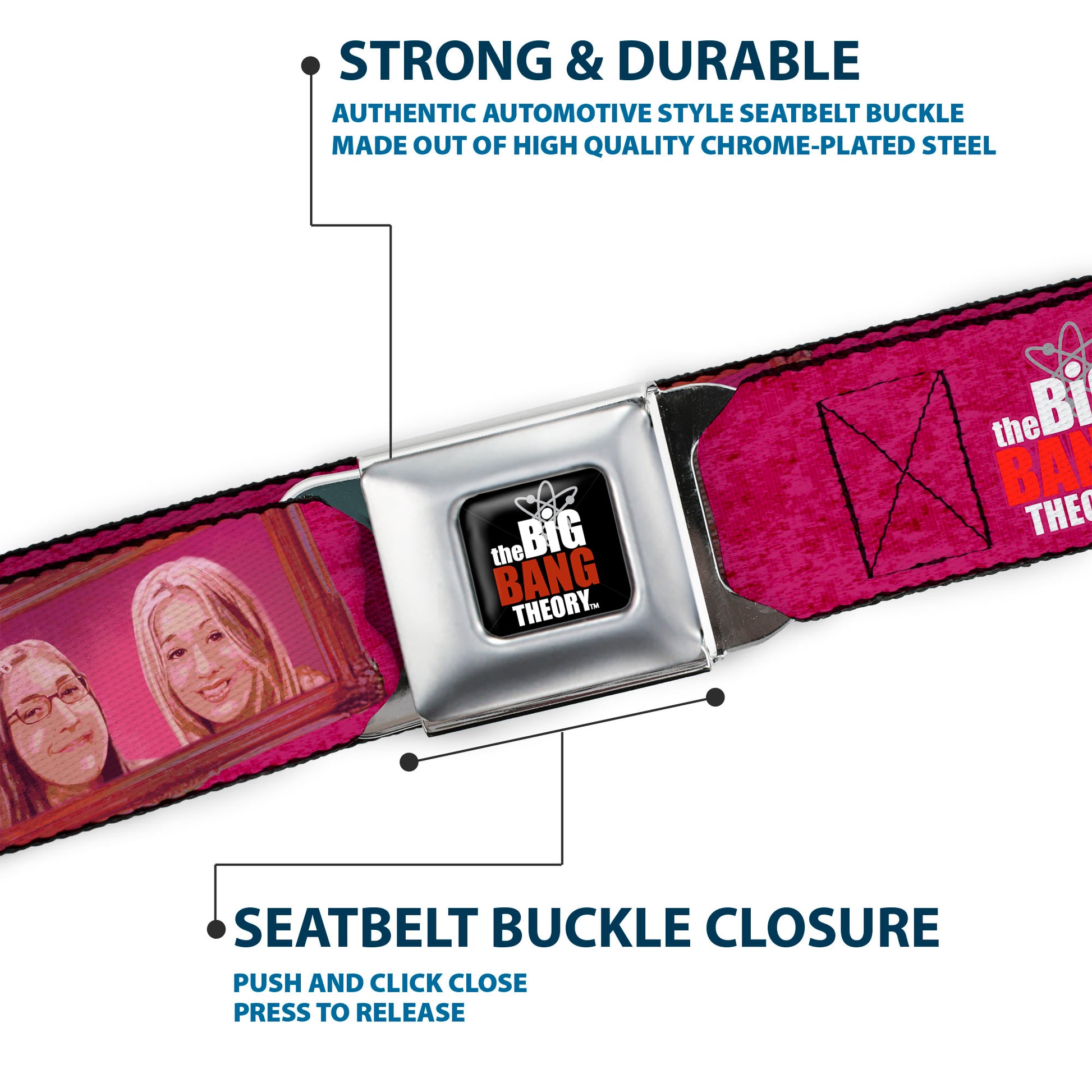 THE BIG BANG THEORY Full Color Black White Red Seatbelt Belt - Amy & Penny Sketch/Portrait BESTIES Pinks/White Webbing Seatbelt Belts The Big Bang Theory