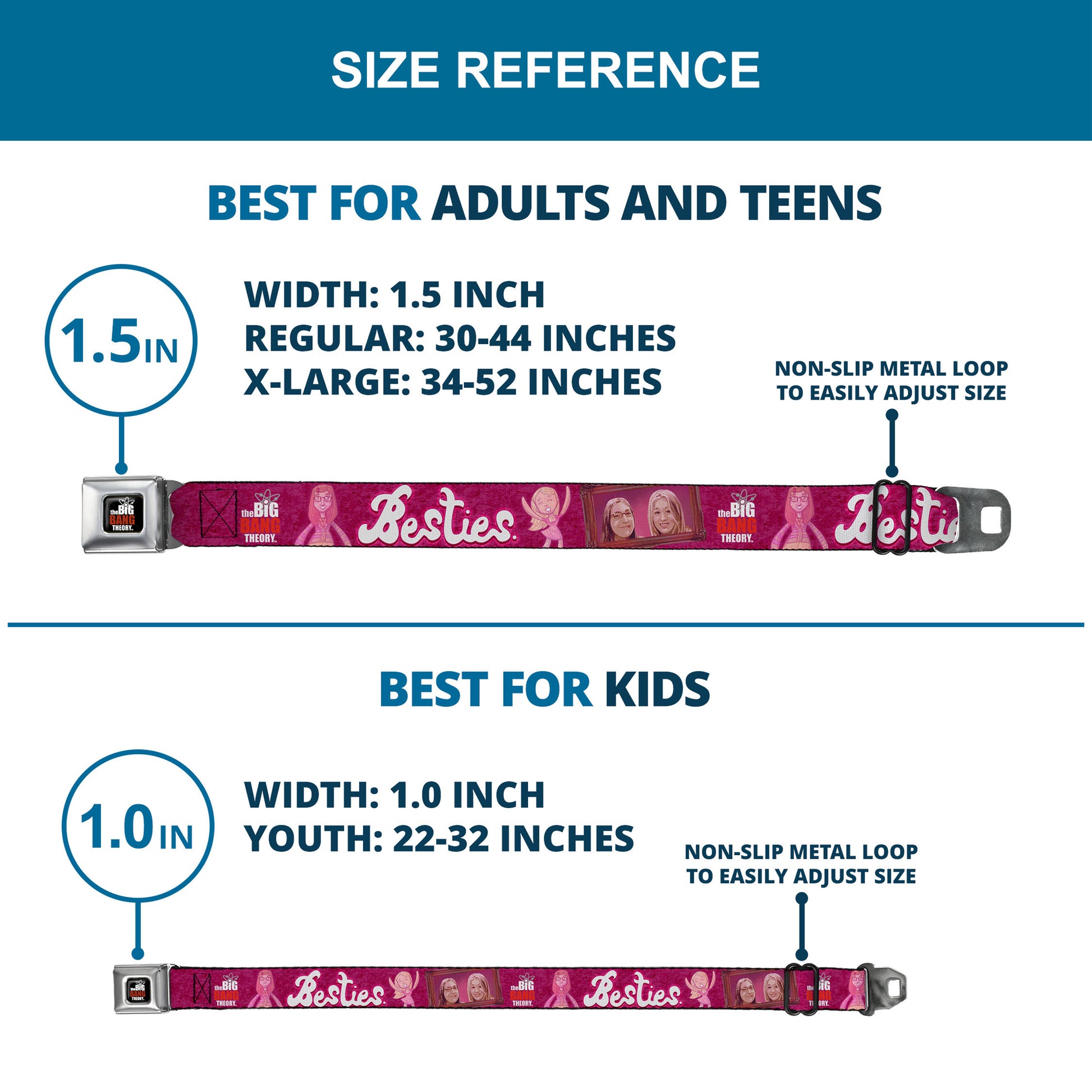 THE BIG BANG THEORY Full Color Black White Red Seatbelt Belt - Amy & Penny Sketch/Portrait BESTIES Pinks/White Webbing Seatbelt Belts The Big Bang Theory