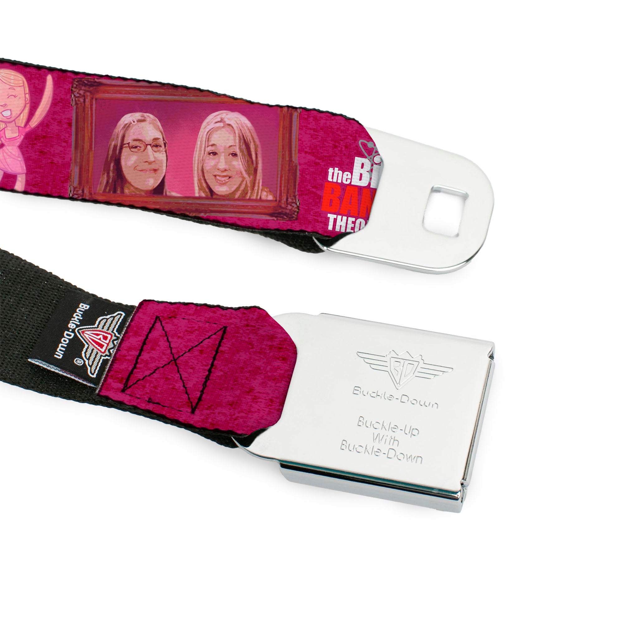 THE BIG BANG THEORY Full Color Black White Red Seatbelt Belt - Amy & Penny Sketch/Portrait BESTIES Pinks/White Webbing Seatbelt Belts The Big Bang Theory