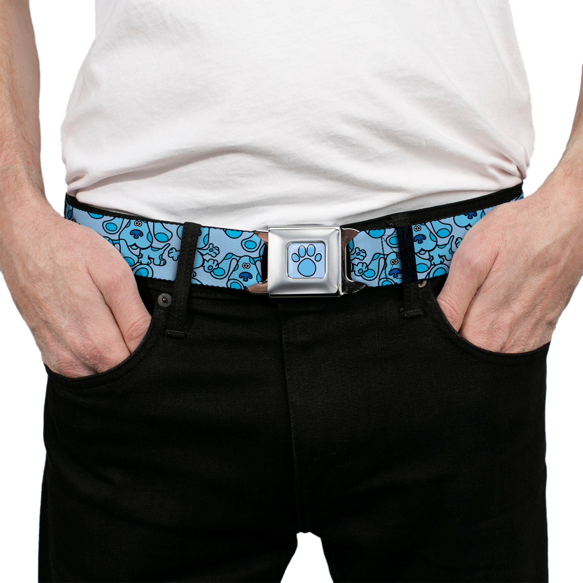 Blue's Clues Paw Full Color Blues Seatbelt Belt - Blue's Clues Blue Poses Scattered Blues Webbing Seatbelt Belts Blue's Clues