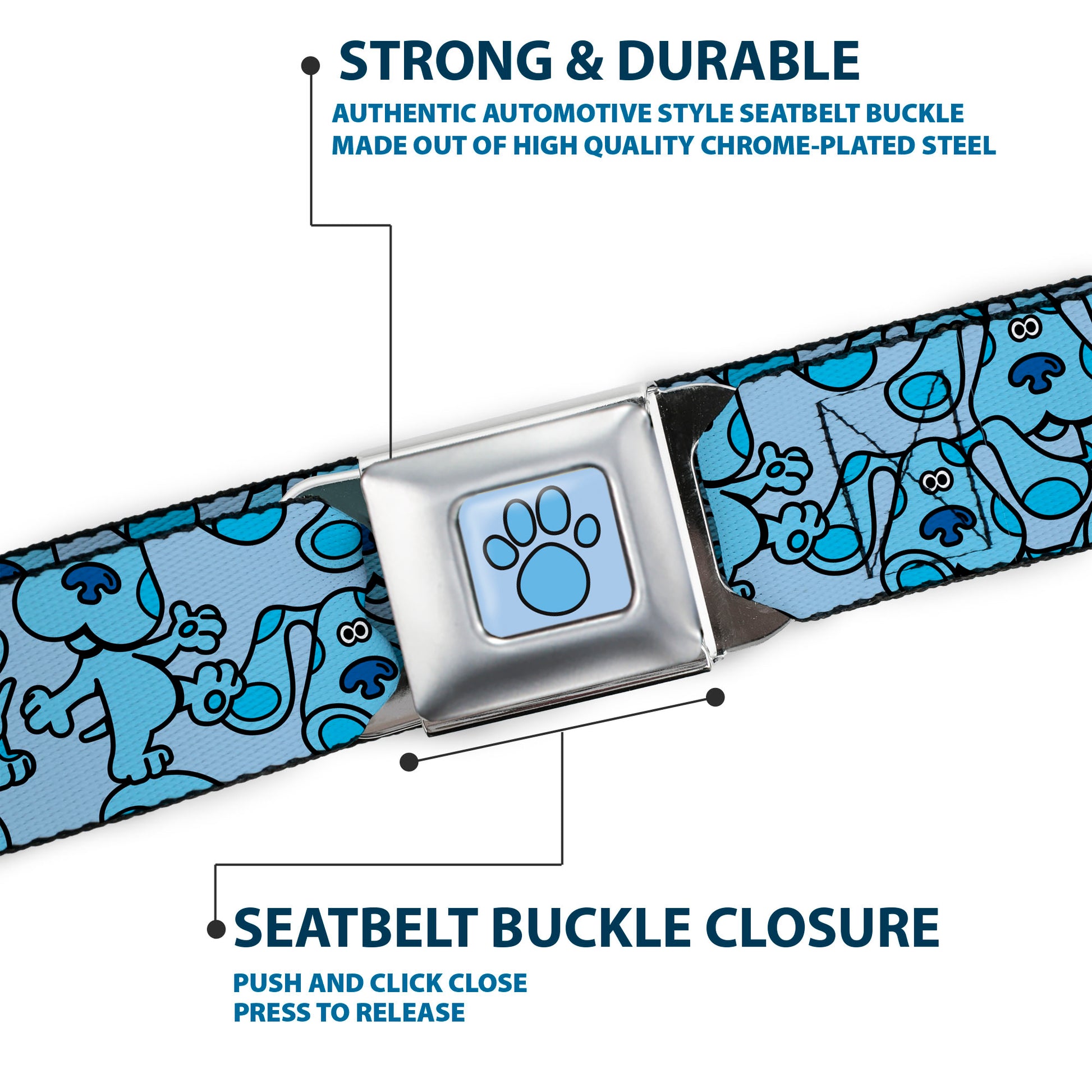 Blue's Clues Paw Full Color Blues Seatbelt Belt - Blue's Clues Blue Poses Scattered Blues Webbing Seatbelt Belts Blue's Clues