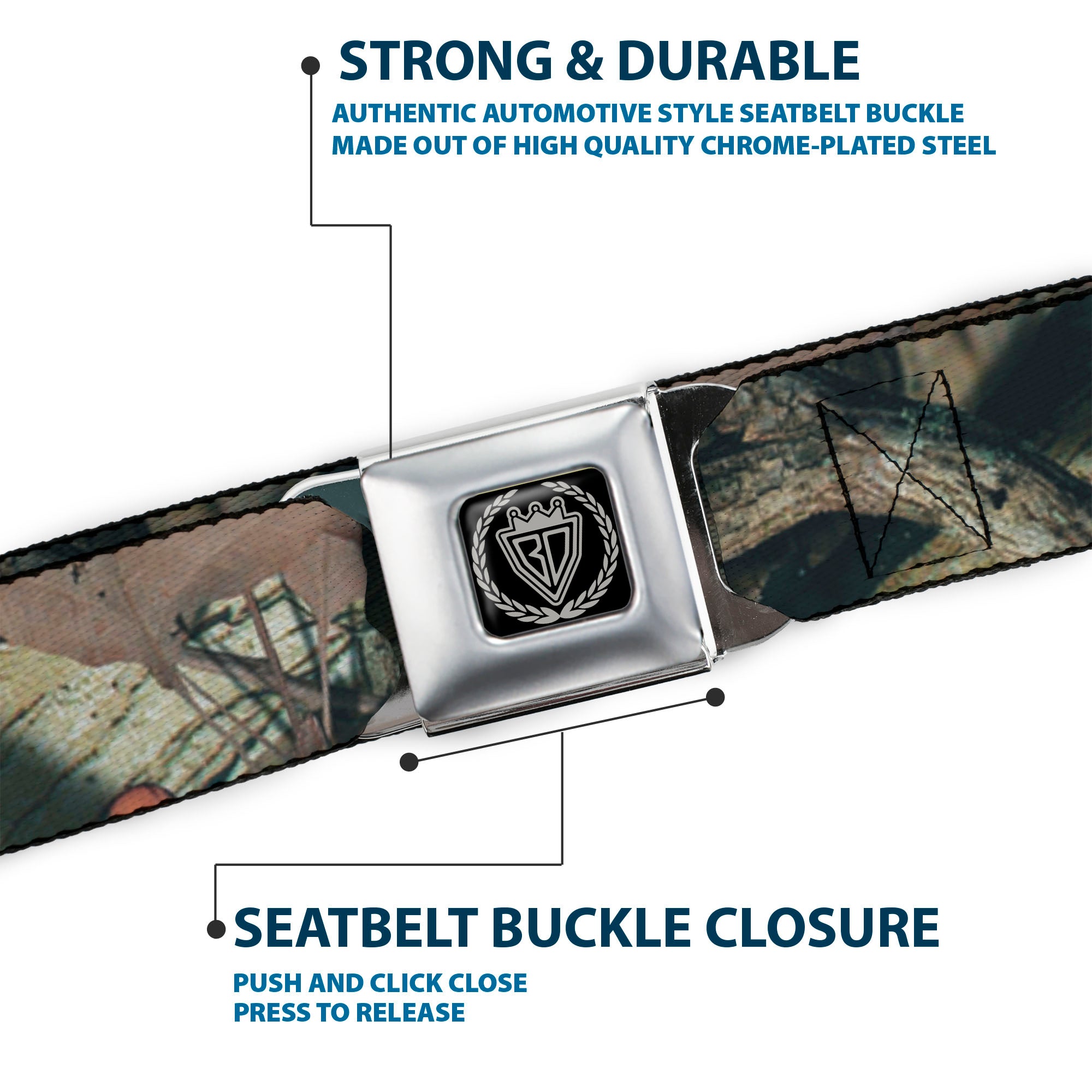 BD Crest Logo Brushed Seatbelt - Mossy Oak Break-Up Infinity Webbing Seatbelt Belts Mossy Oak