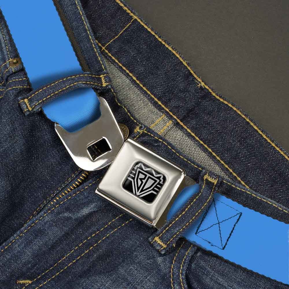 BD Wings Logo CLOSE-UP Full Color Black Silver Seatbelt Belt - Baby Blue Webbing Seatbelt Belts Buckle-Down