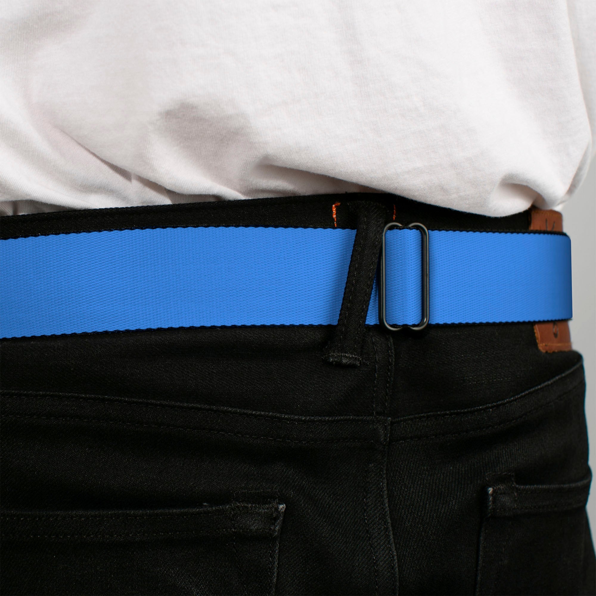 BD Wings Logo CLOSE-UP Full Color Black Silver Seatbelt Belt - Baby Blue Webbing Seatbelt Belts Buckle-Down