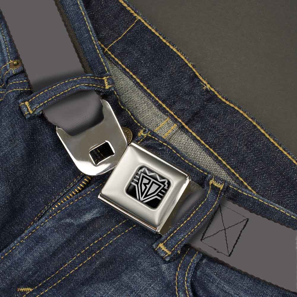 BD Wings Logo CLOSE-UP Full Color Black Silver Seatbelt Belt - Charcoal Webbing Seatbelt Belts Buckle-Down