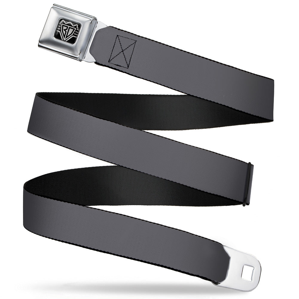 BD Wings Logo CLOSE-UP Full Color Black Silver Seatbelt Belt - Charcoal Webbing Seatbelt Belts Buckle-Down