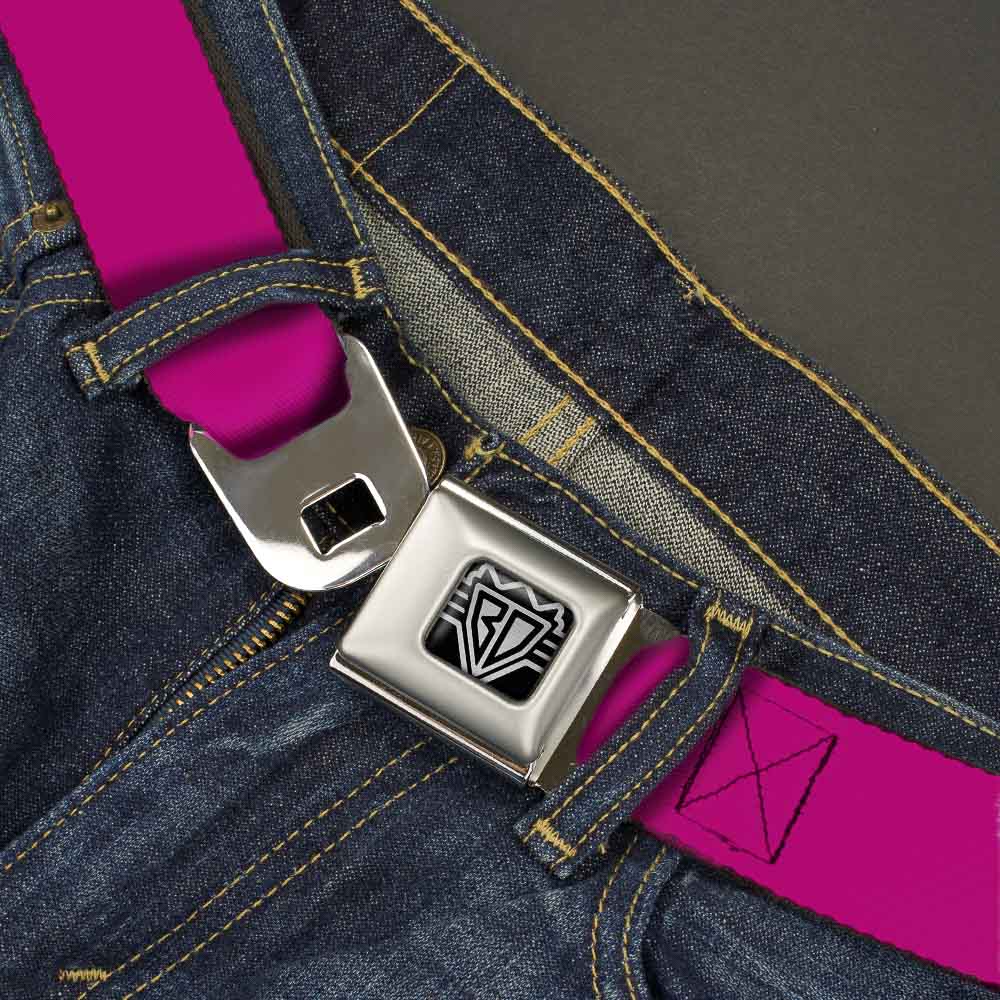 BD Wings Logo CLOSE-UP Full Color Black Silver Seatbelt Belt - Fuchsia Webbing Seatbelt Belts Buckle-Down