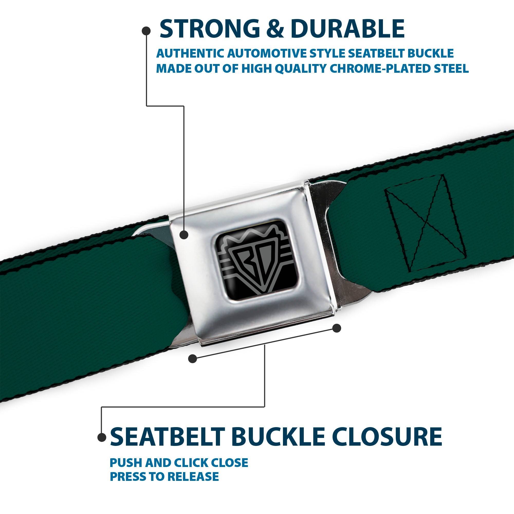 BD Wings Logo CLOSE-UP Full Color Black Silver Seatbelt Belt - Hunter Webbing Seatbelt Belts Buckle-Down