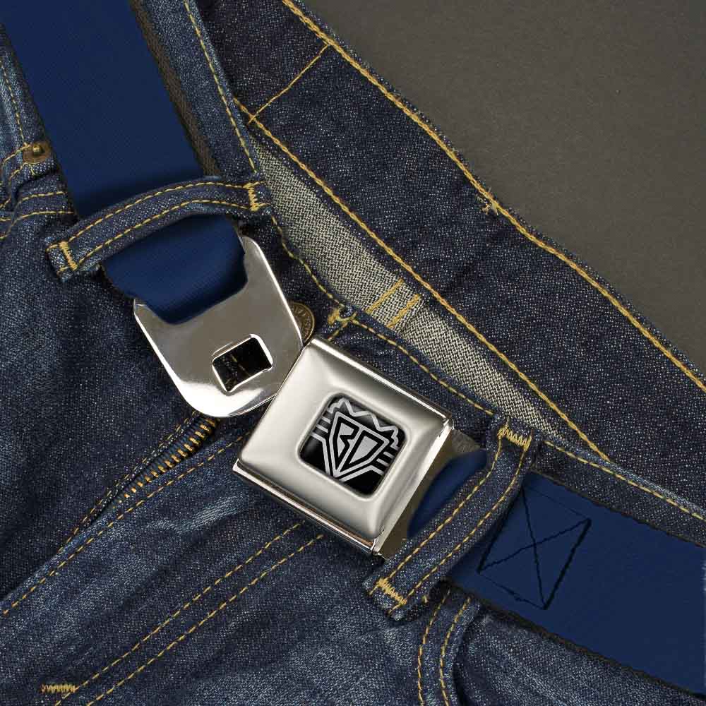 BD Wings Logo CLOSE-UP Full Color Black Silver Seatbelt Belt - Navy Webbing Seatbelt Belts Buckle-Down