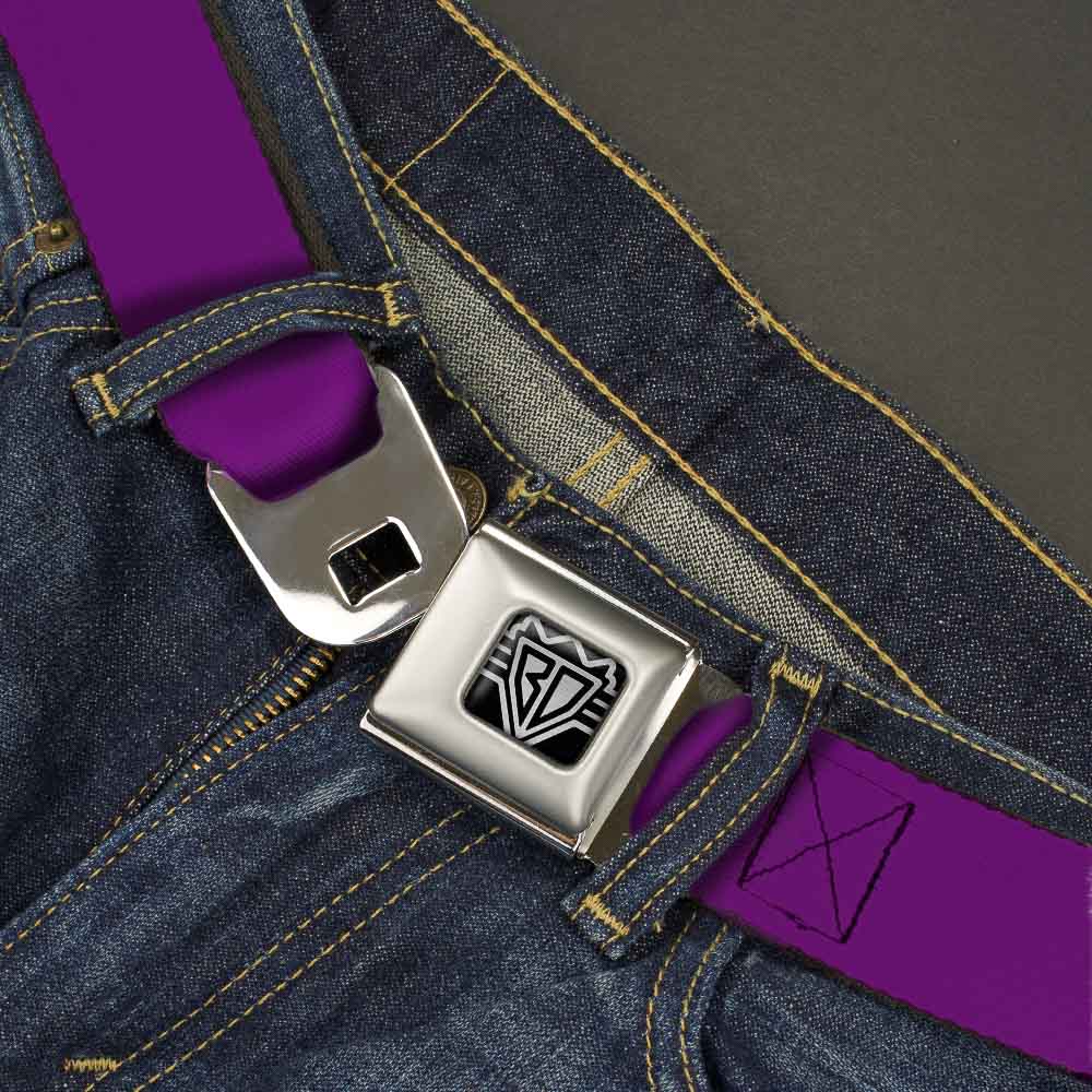BD Wings Logo CLOSE-UP Full Color Black Silver Seatbelt Belt - Purple Webbing Seatbelt Belts Buckle-Down