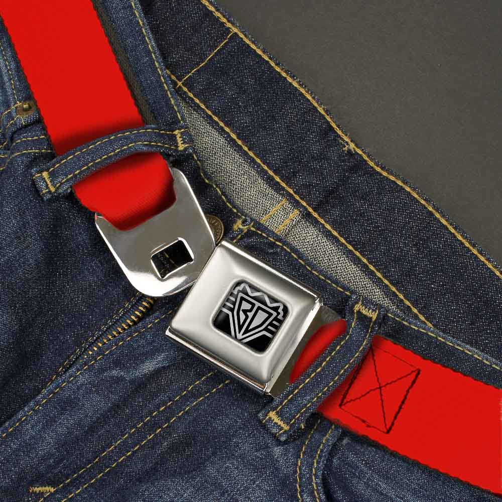 BD Wings Logo CLOSE-UP Full Color Black Silver Seatbelt Belt - Red Webbing Seatbelt Belts Buckle-Down