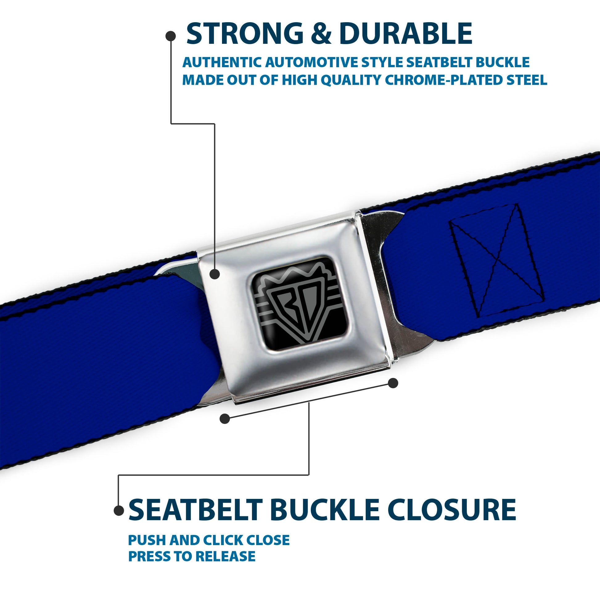BD Wings Logo CLOSE-UP Full Color Black Silver Seatbelt Belt - Royal Webbing Seatbelt Belts Buckle-Down