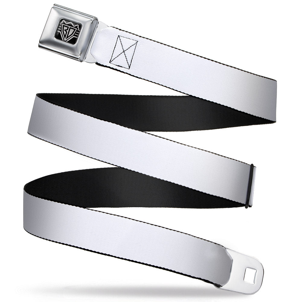 BD Wings Logo CLOSE-UP Full Color Black Silver Seatbelt Belt - White Webbing Seatbelt Belts Buckle-Down